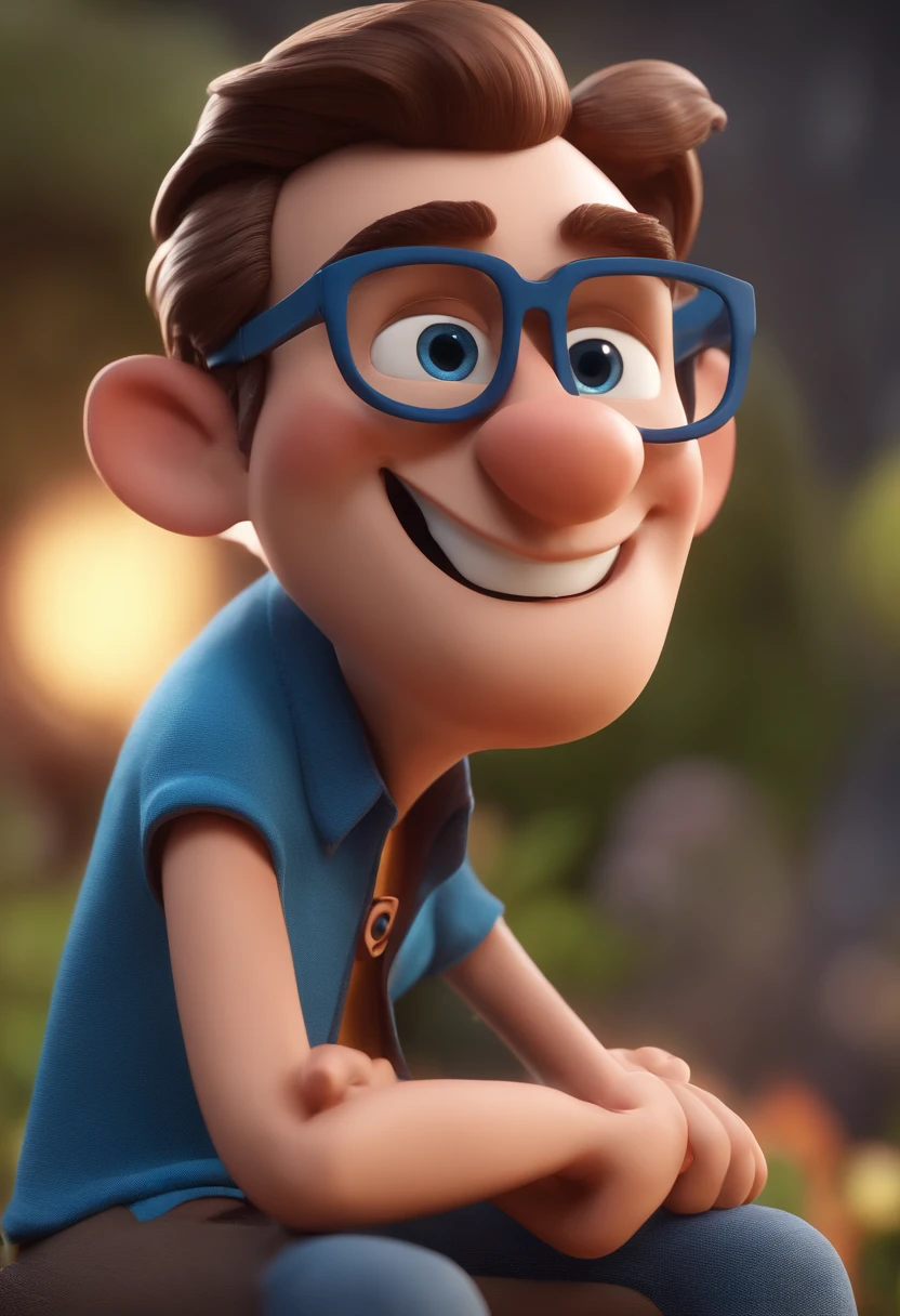 Cartoon character of a man with black glasses and a blue shirt, animation character, Caractere estilizado, animation style rendering, 3D estilizado, Arnold Maya render, 3 d render stylized, toon render keyshot, Personagem 3D, Personagem 3D, 3d rendering stylized, 3 d character render, personagem de desenho animado, Personagem de close up, Pose de personagem,  (Estilo Pixar) (master part:1.2) (Bokeh) (best quality) (pele detalhada) (textura detalhada) (8k) (argila) (Cinematic lighting) (foco nítido