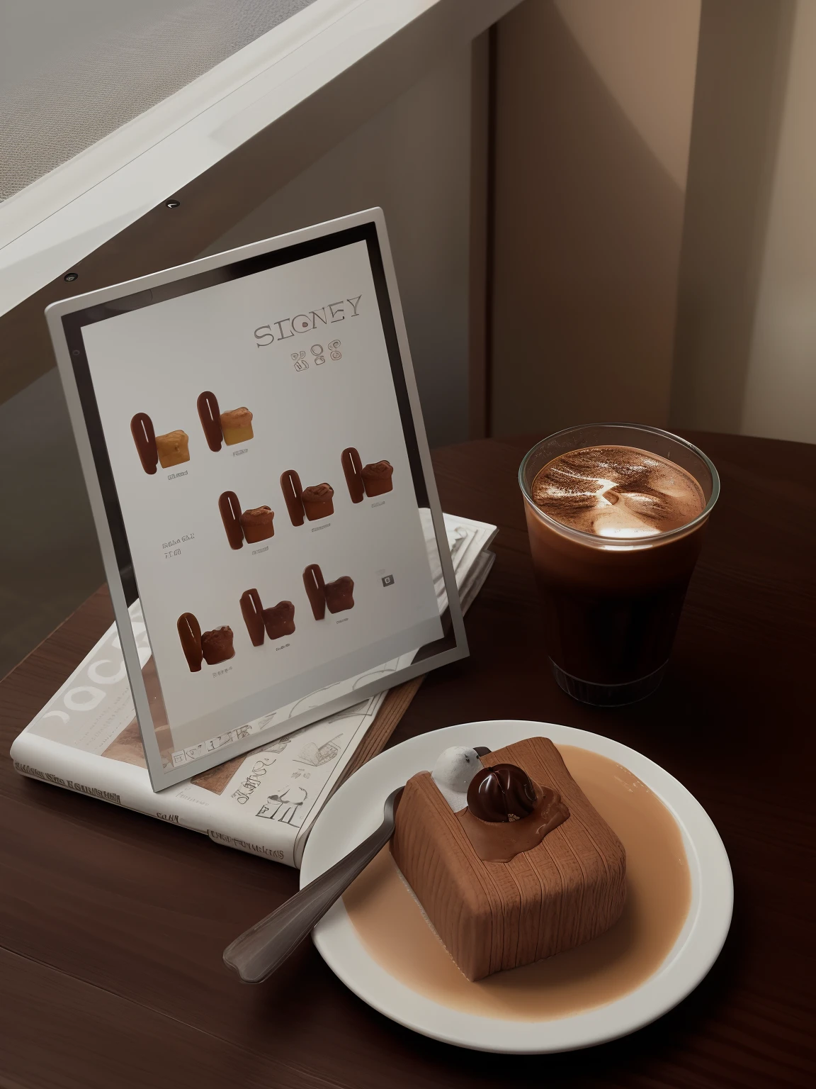 There was a plate of food and drinks on the table, sitting on a mocha-colored table, shot with sony alpha 1 camera, product introduction photos, Product display, Shot on Sony A 7, taken with sony alpha 9, shot with sony alpha, cafe for felted animals, shot with iphone 1 0, Shot on Sony A 7 III, coloured photo