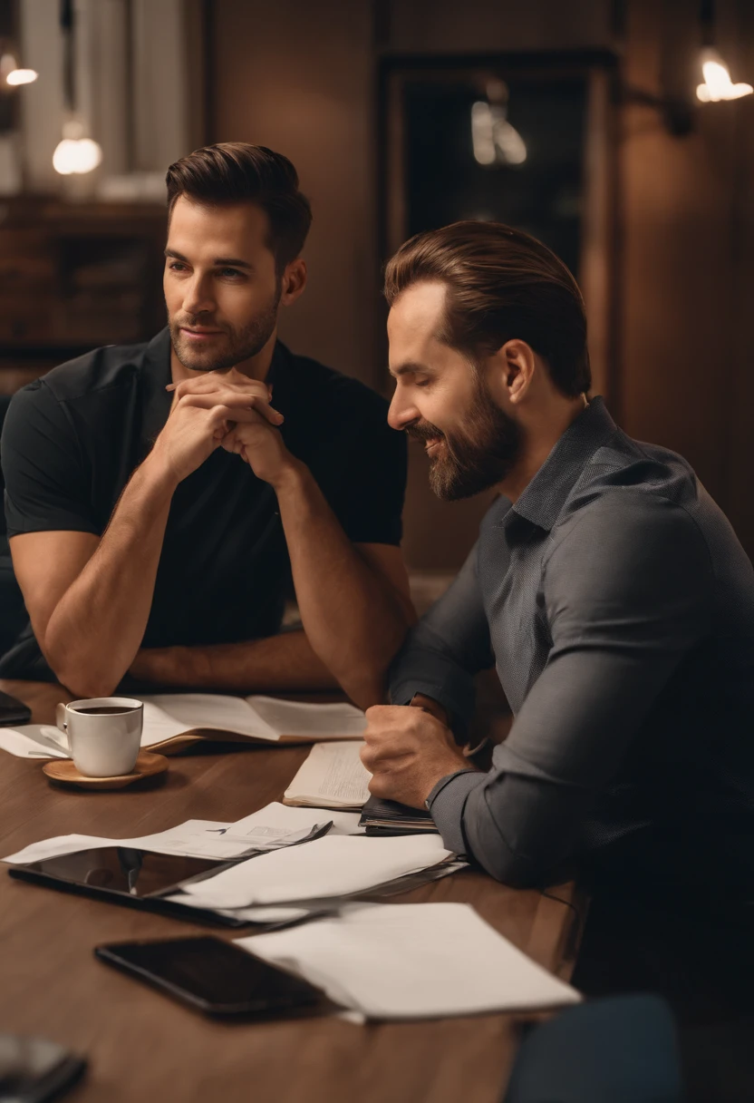 There were two men sitting at a table chatting, Be interviewed, interview, reddit post, photoshoot, Profile image, artistic pose, YouTube video screenshots, personal profile picture, Avatar image, smooth in _ Background with, Photo portrait, Professional artwork, profile photo, professional profile picture, Profile picture, working in an office, make