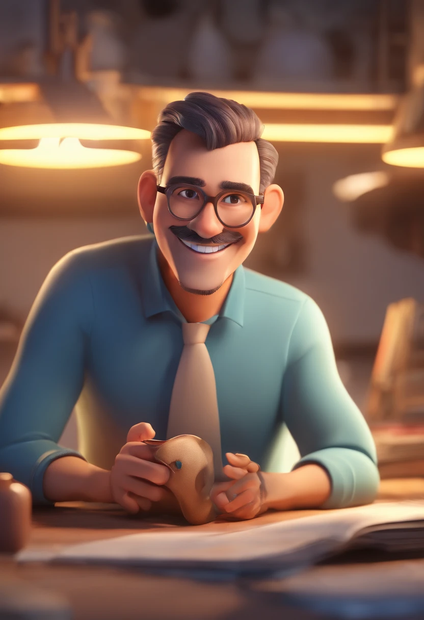 Smiling Man Illustration, sorriso insano, Homem de pele marrom com um sorriso gigante, happily smiling at the camera, sorriso atrevido, he's smiling, sorriso muito grande, Macho sorridente, foto de perfil headshot, rindo sorriso enorme, desenhando no estilo de Arte 3D, c4d, fundo de cor branco puro, estilo disney, estilo pixar render ilustracao Super Detalhe, 8k