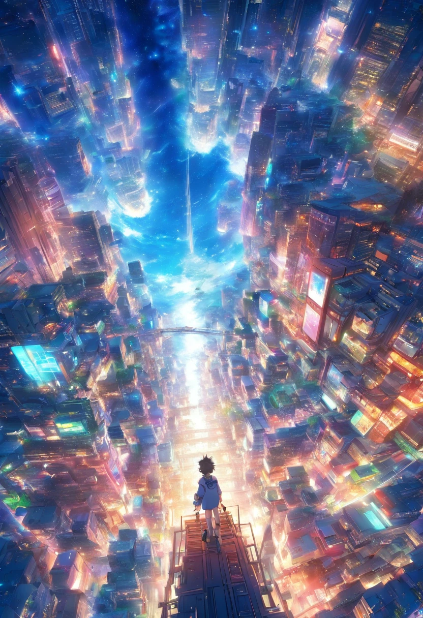 view from space, Estilo anime, Um planeta azul gigante, com 3 luas