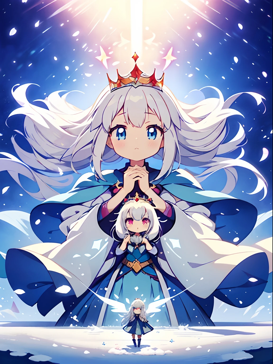 Anime girl with long white hair and blue dress in the snow, white haired god, white hair floating in air, anime fantasy illustration, flowing white hair, beautiful young wind spirit, beautiful fantasy anime, glowing flowing hair, ethereal anime, beautiful anime artwork, beautiful digital works of art, anime fantasy artwork, ((a beautiful fantasy empress)), 2. 5 d cgi anime fantasy artwork