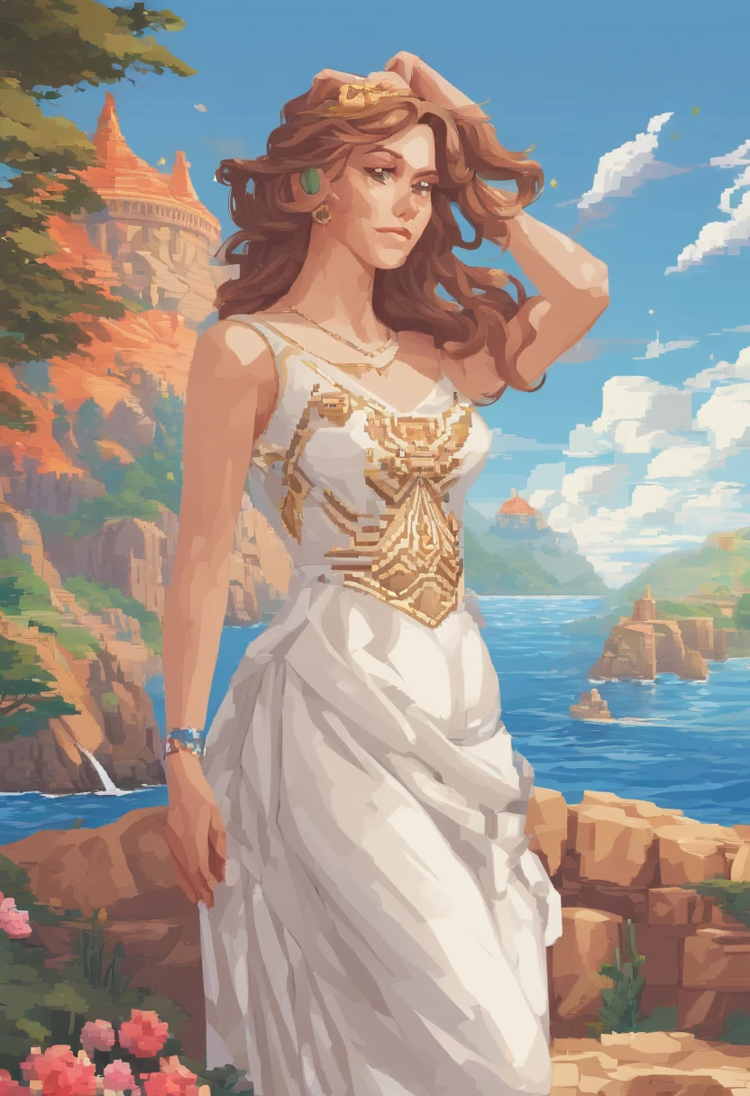 (Best quality,4K,8K,A high resolution,Masterpiece:1.2),Ultra-detailed,(Realistic,Photorealistic,photo-realistic:1.37),narrative,Mature woman,Poseidon,illustration,Gentle expression,Beautiful detailed eyes,beautiful detailed lips,Flowing hair,tranquil ambiance,Warm lighting,Sea background,Vivid colors,Concept artist,mito