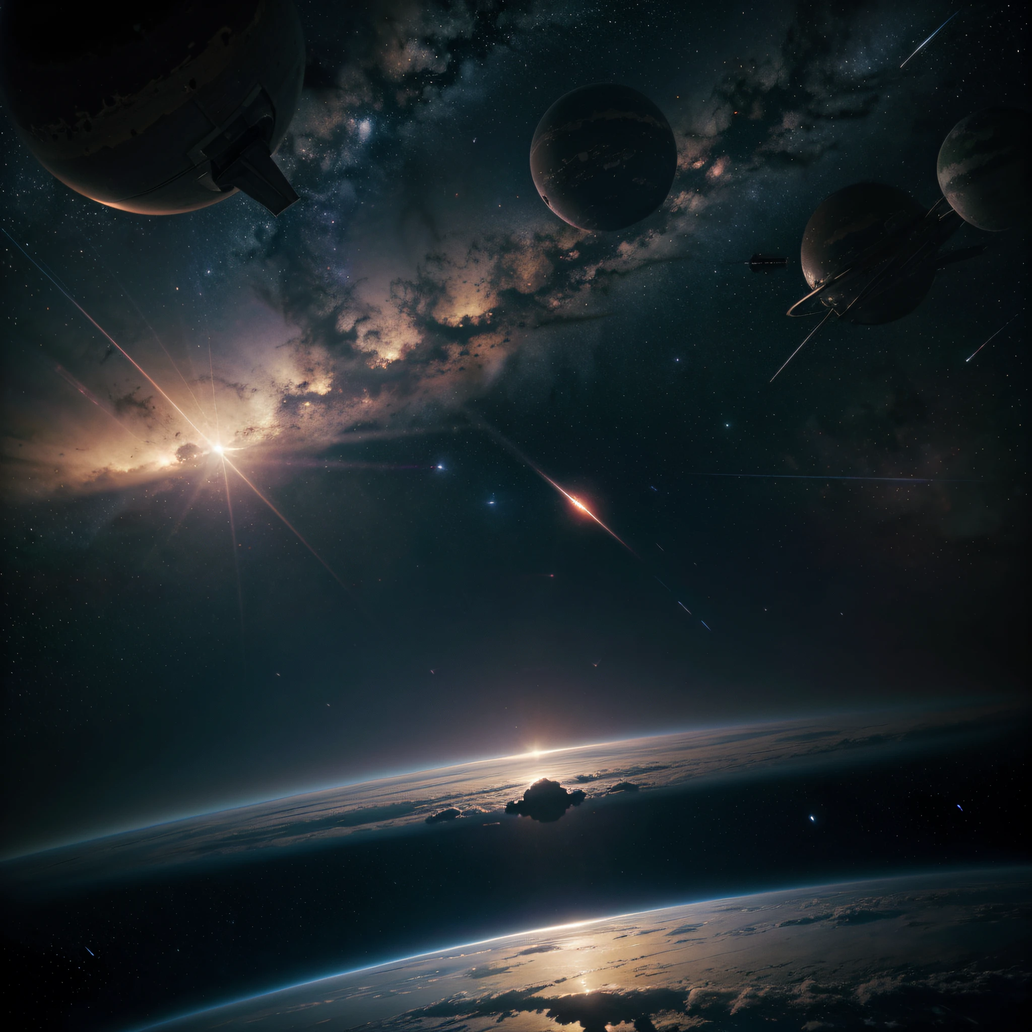 stars and planets,datura,spaceship,Cosmic sky style scene,anime art wallpaper 4k, Anime Sky,amazing wallpapers,heaven planet in background,Anime background art