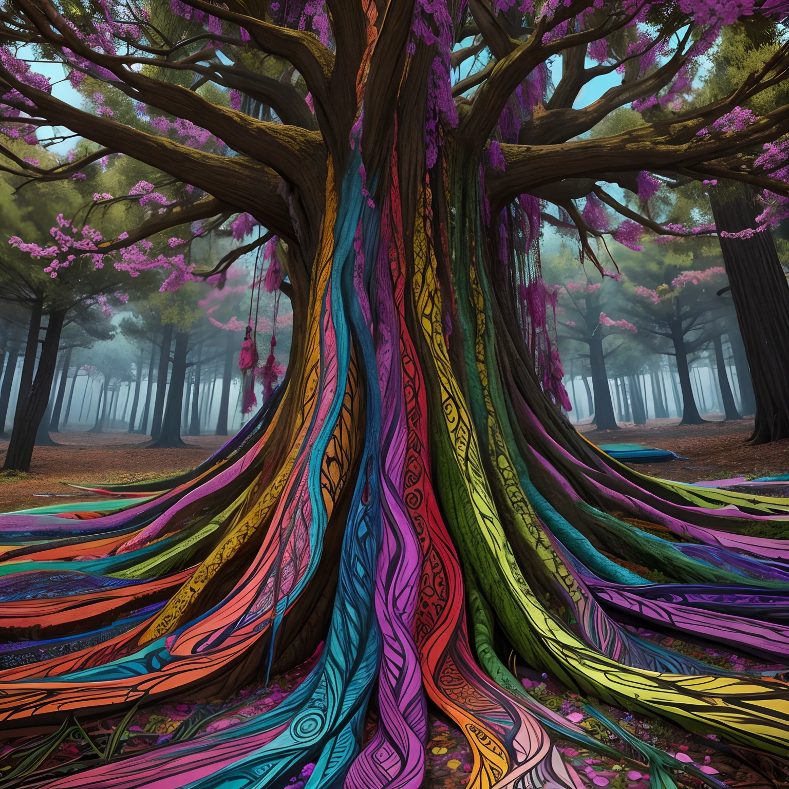 Adult coloring page, horror big tree, colorful, 8k regulations,
