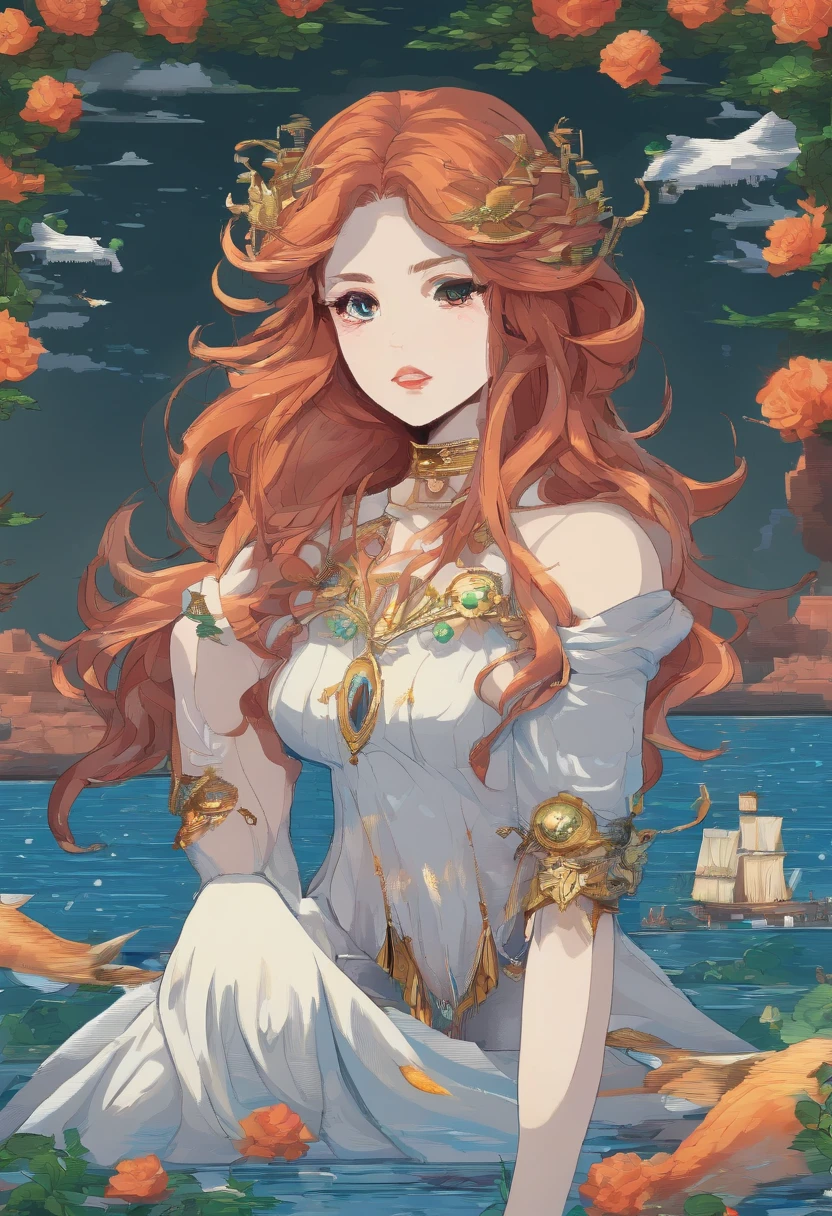 (Best quality,4K,8K,A high resolution,Masterpiece:1.2),Ultra-detailed,(Realistic,Photorealistic,photo-realistic:1.37),narrative,Mature woman,Poseidon,illustration,Gentle expression,Beautiful detailed eyes,beautiful detailed lips,Flowing hair,tranquil ambiance,Warm lighting,Sea background,Vivid colors,Concept artist,mito