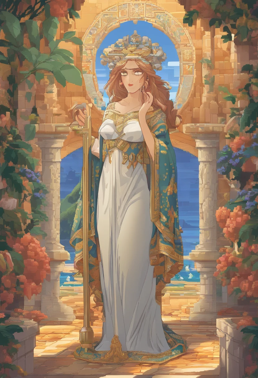 (Best quality,4K,8K,A high resolution,Masterpiece:1.2),Ultra-detailed,(Realistic,Photorealistic,photo-realistic:1.37),narrative,Mature woman,Poseidon,illustration,Gentle expression,Beautiful detailed eyes,beautiful detailed lips,Flowing hair,tranquil ambiance,Warm lighting,Sea background,Vivid colors,Concept artist,mito