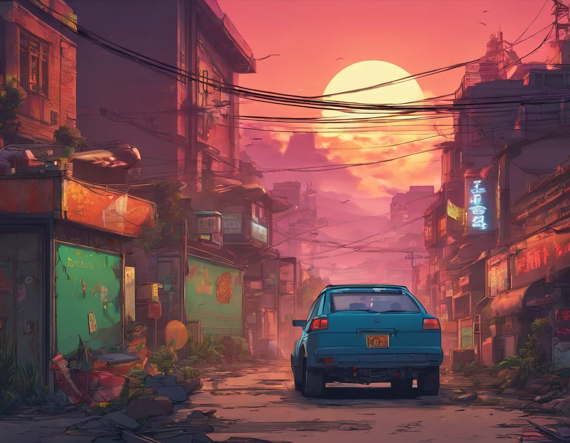 wall-paper, (fantasy-inspired), 夏天, Back alley, zori, wet street surface, Foggy, Dawn background, ((cyberpunked)), depth of fields, HD Detail, Hyper-detailing, Cinematic, softlight, Deep field focus bokeh, 光线追踪,