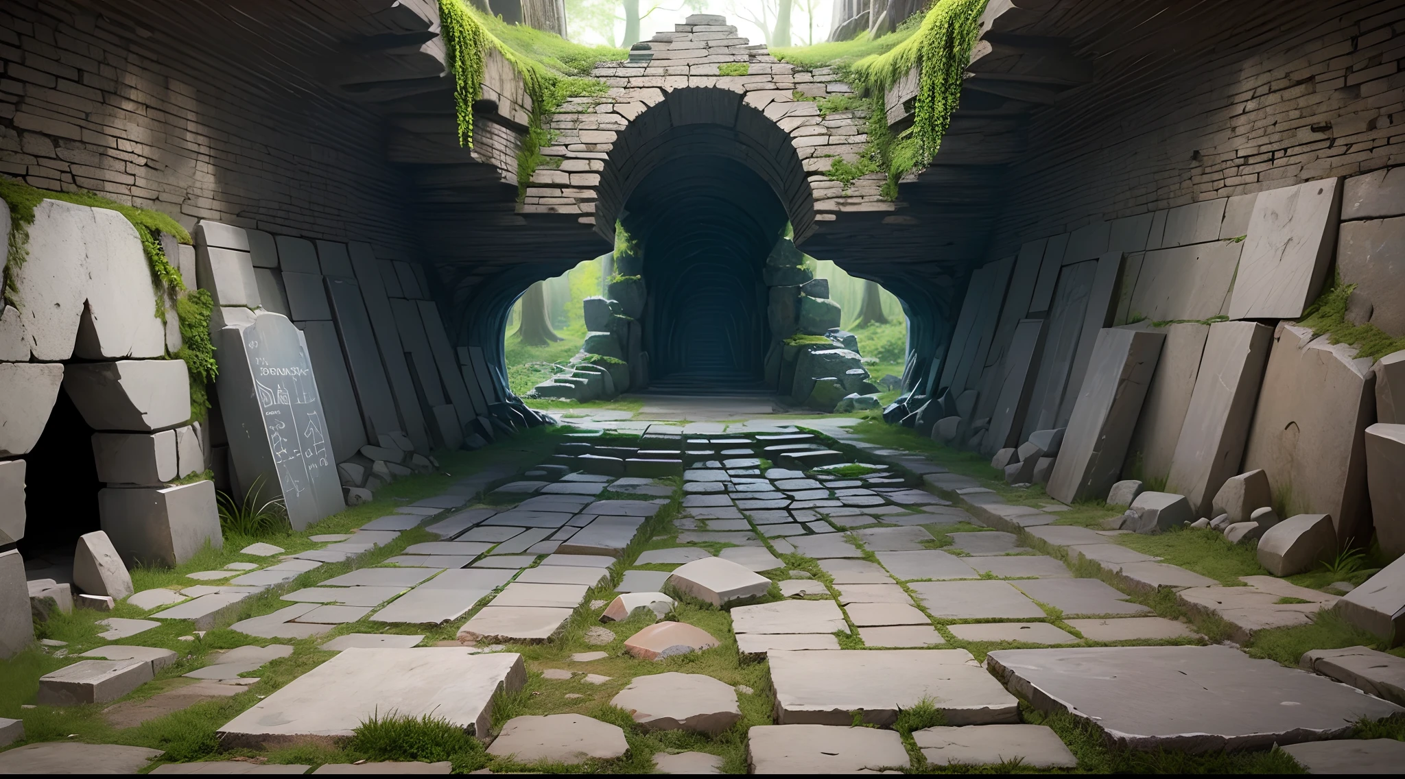 imagine a Rocky cave tomb of a viking squad with a burial chamber inside, lot of skeleton have a board with letters in the order V, I, K, I, N, G, 👽 T, A, L, E --auto --s2