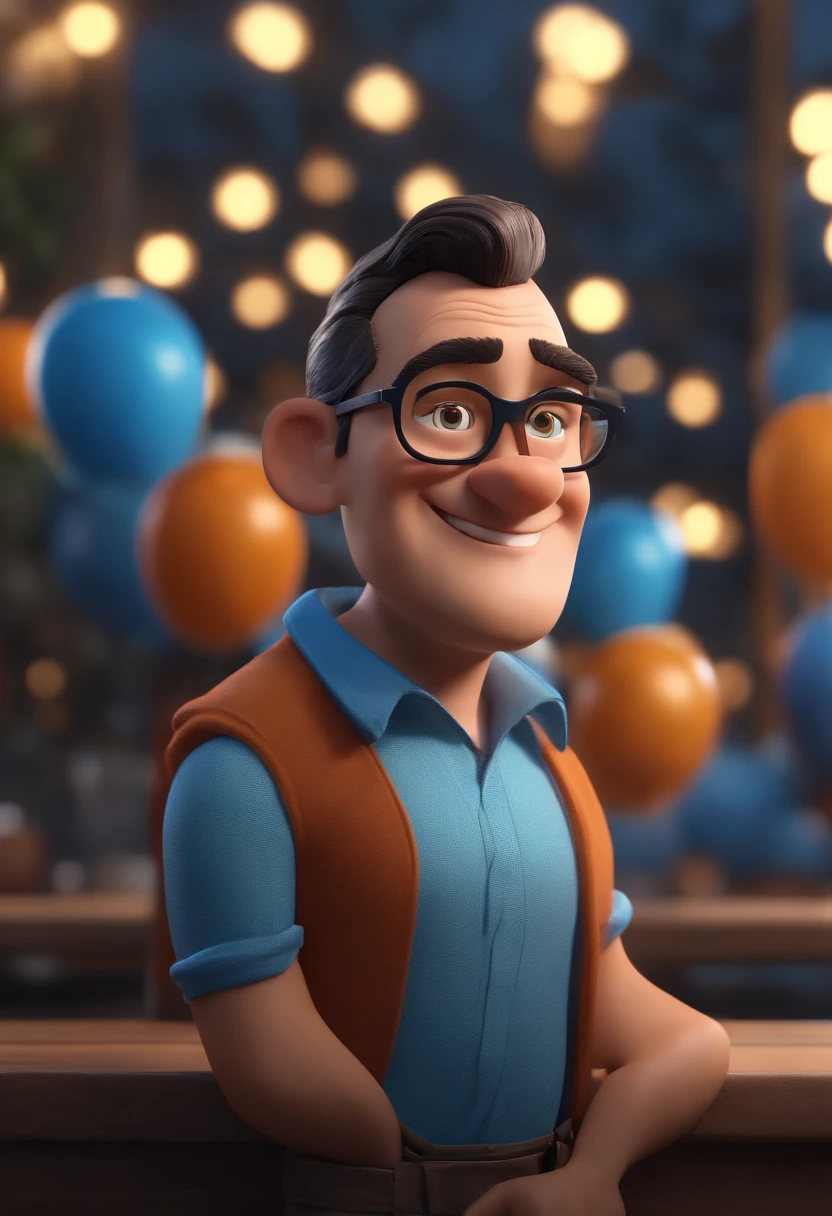 Cartoon character of a man with black glasses and a blue shirt, animation character, Caractere estilizado, animation style rendering, 3D estilizado, Arnold Maya render, 3 d render stylized, toon render keyshot, Personagem 3D, Personagem 3D, 3d rendering stylized, 3 d character render, personagem de desenho animado, Personagem de close up, Pose de personagem, (Estilo Pixar) (master part:1.2) (Bokeh) (best quality) (pele detalhada) (textura detalhada) (8k) (argila) (Cinematic lighting) (foco nítido