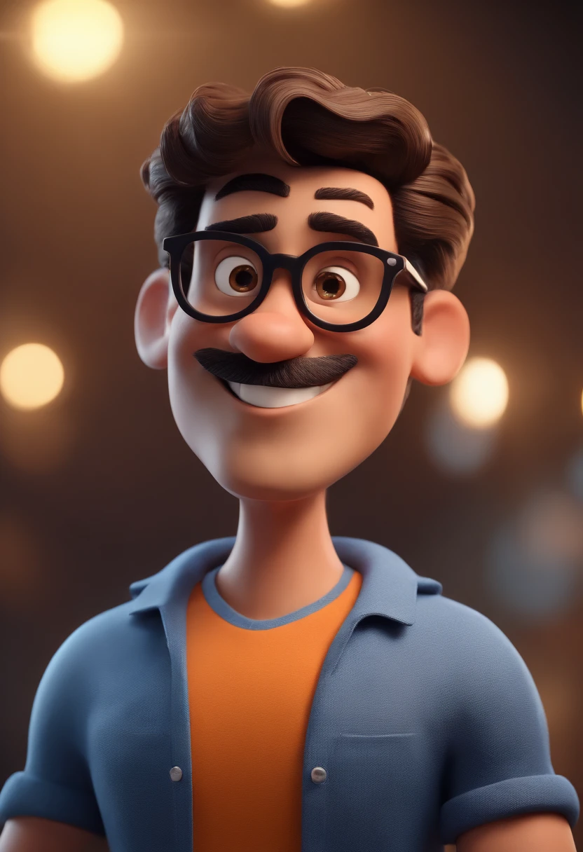 Cartoon character of a man with black glasses and a blue shirt, animation character, Caractere estilizado, animation style rendering, 3D estilizado, Arnold Maya render, 3 d render stylized, toon render keyshot, Personagem 3D, Personagem 3D, 3d rendering stylized, 3 d character render, personagem de desenho animado, Personagem de close up, Pose de personagem, (Estilo Pixar) (master part:1.2) (Bokeh) (best quality) (pele detalhada) (textura detalhada) (8k) (argila) (Cinematic lighting) (foco nítido