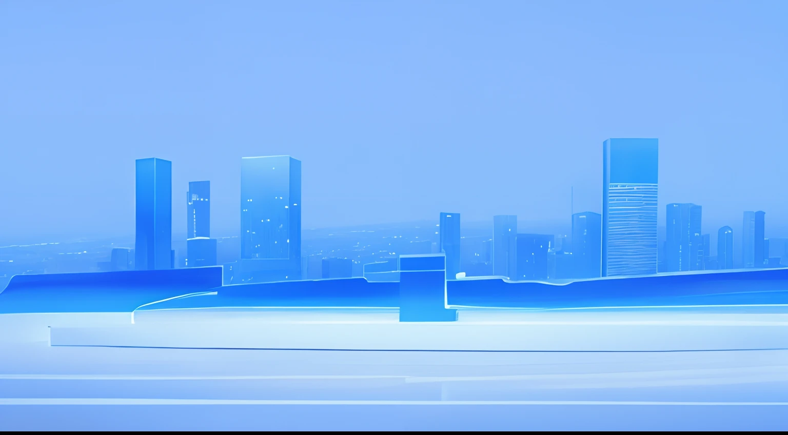 A blue tech background,There is an abstract silhouette of the city,Tech lines,Light blue