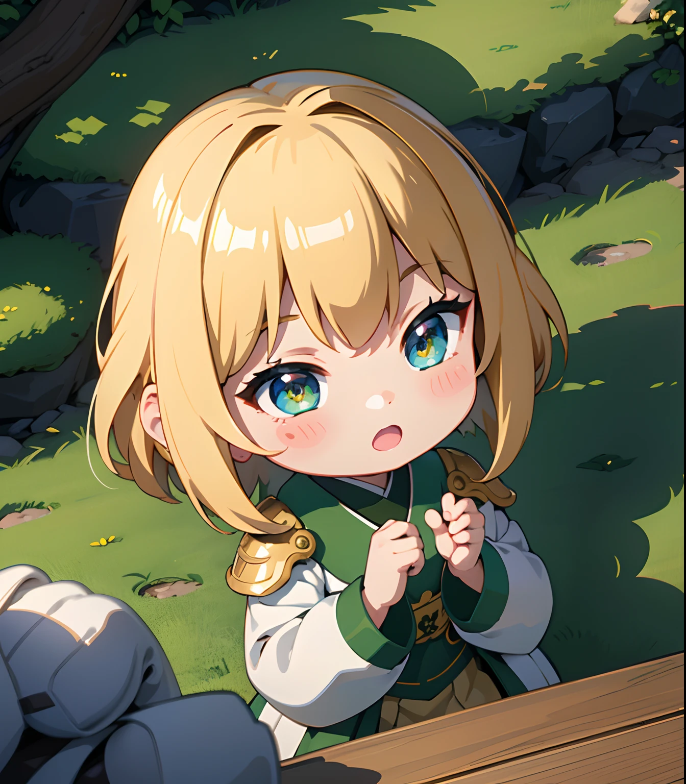 (masterpiece、top-quality、ultra-detailliert、Best Shadows)、细致背景、verdant、foliages、a sticker、hight resolution、ultra-detailliert、((Lady))、(Chibi Chara),Beautiful hair、kawaii faces、A detailed eye、Women in Japan、noble、livestream、Charisma Idol Pose、Detailed hand、perfect hand、intricate detailes、Famous Private Schools