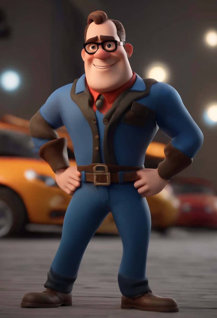 Cartoon character of a man wearing black glasses and a blue shirt, um personagem animado, Caractere estilizado, animation style rendering, 3D estilizado, Arnold Maya render, 3 d render stylized, toon render keyshot, Personagem 3D, Personagem 3D, 3d rendering stylized, 3 d character render, personagem de desenho animado, Personagem de close up, Pose de personagem, (Estilo Pixar) (master part:1.2) (Bokeh) (best quality) (pele detalhada) (textura detalhada) (8k) (argila) (Cinematic lighting) (foco nítido,Senta e vaza a parte superior do corpo