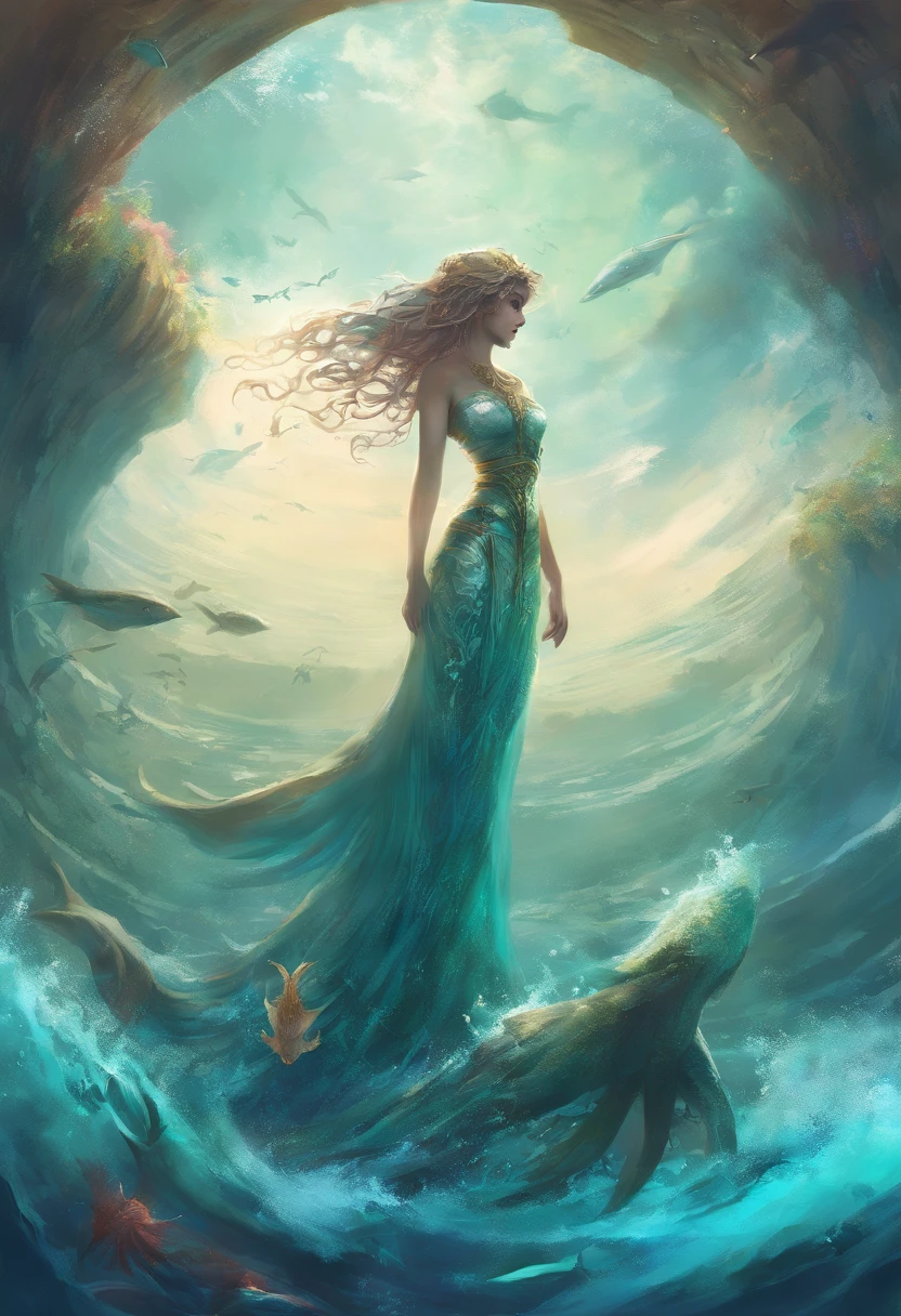 Goddess of the sea,in a panoramic view,Undersea landscape