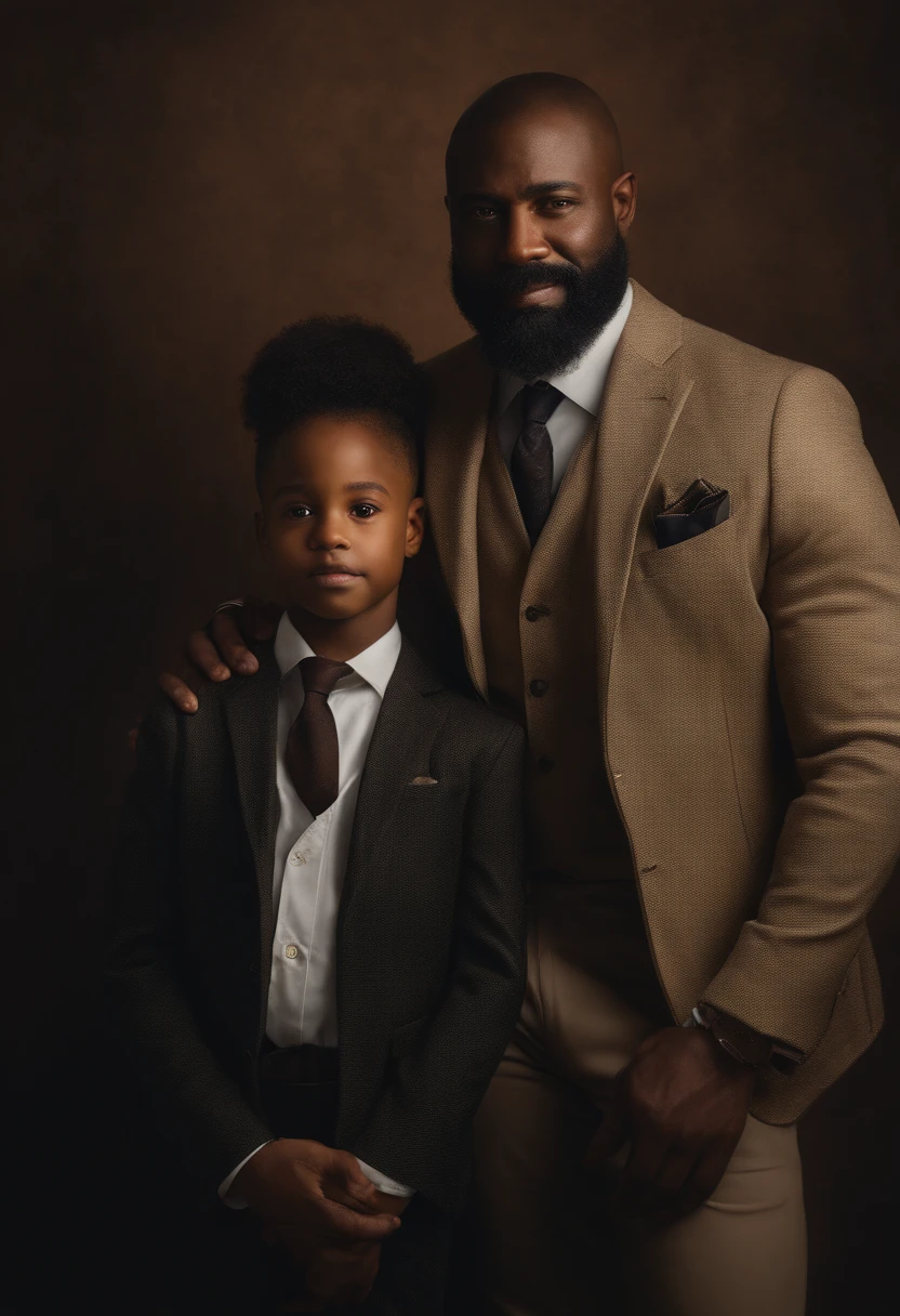 (highres,masterpiece:1.2),(realistic,photorealistic,photo-realistic:1.37) portrait of a (handsome, strong) black father, (with a kind, gentle expression) (wearing a stylish suit:1.1). The father has (expressive eyes:1.1) (with a gleam of wisdom), a (well-defined nose) and (full, well-shaped lips). His (beard) is (neatly trimmed) and his (skin is flawless, with a smooth complexion). The father is (standing) with (confidence), (leaning slightly forward) as if he is about to say something important.
The background is a (subtle gradient, seamlessly blending colors) that enhances the portrait's focus on the father. The lighting is (soft and diffused), casting a gentle glow on his face, highlighting his features in (subtle shadows). The colors are (rich and vibrant), with a range of (deep, warm tones) that complement his skin tone.
The portrait is created using (oil painting techniques), with (careful attention to detail) and (precision brushstrokes). The strokes bring out the (texture of his skin) and capture the depth and complexity of his facial features. The overall composition is balanced and harmonious, with the father's gaze drawing viewers in.
This portrait is a tribute to the strength, wisdom, and love of black fathers. It captures a moment of connection and pride, showcasing the beauty and resilience of fatherhood.