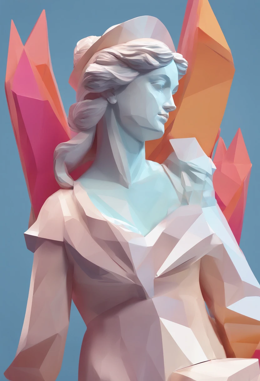 Close-up of a statue of a woman, Colorful classical statues, Escultura grega do retrato da divindade, classic art, bust with a beautiful neck, Escultura Michelangelo, classicismo artstyle,Estilo de arte de corte de papel, neon cor doce, simples, elegante, brilhante.。.。.。.。...3d, Desvio para o vermelho, Arnold Renderizador, High detail, alta qualidade,Candy cor 8K