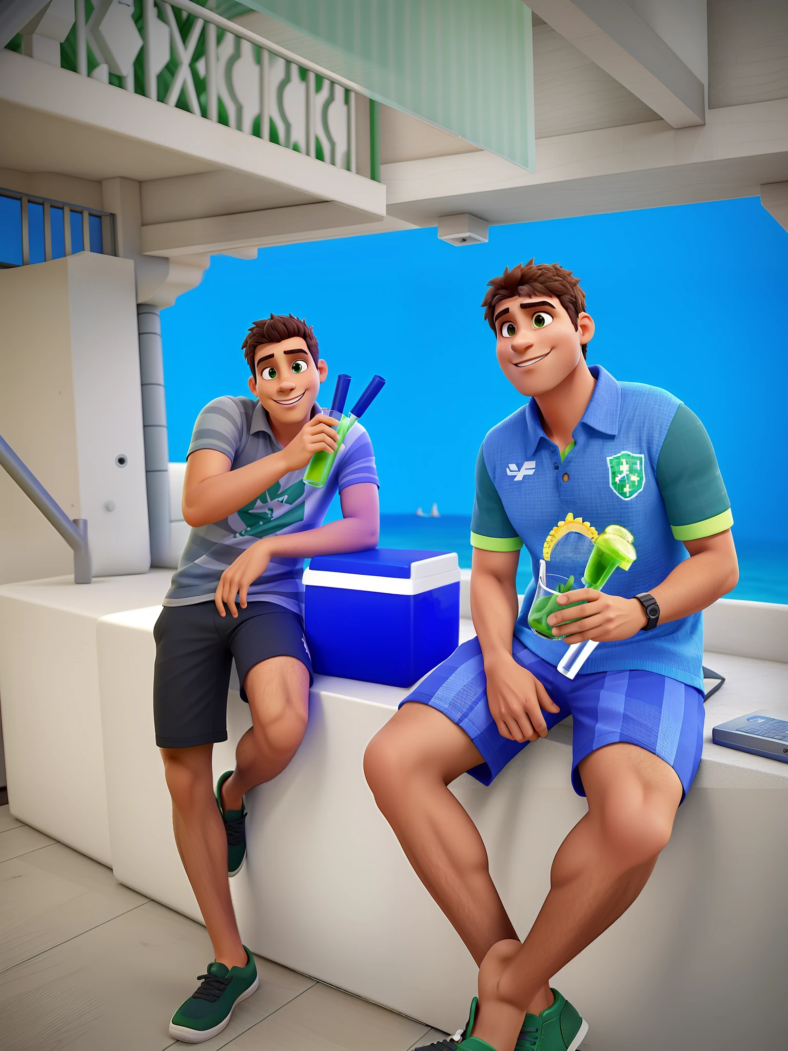Imagem estilo pixel, dois primos bebendo juntos uma caipirinha, alta qualidade, melhor qualidade
