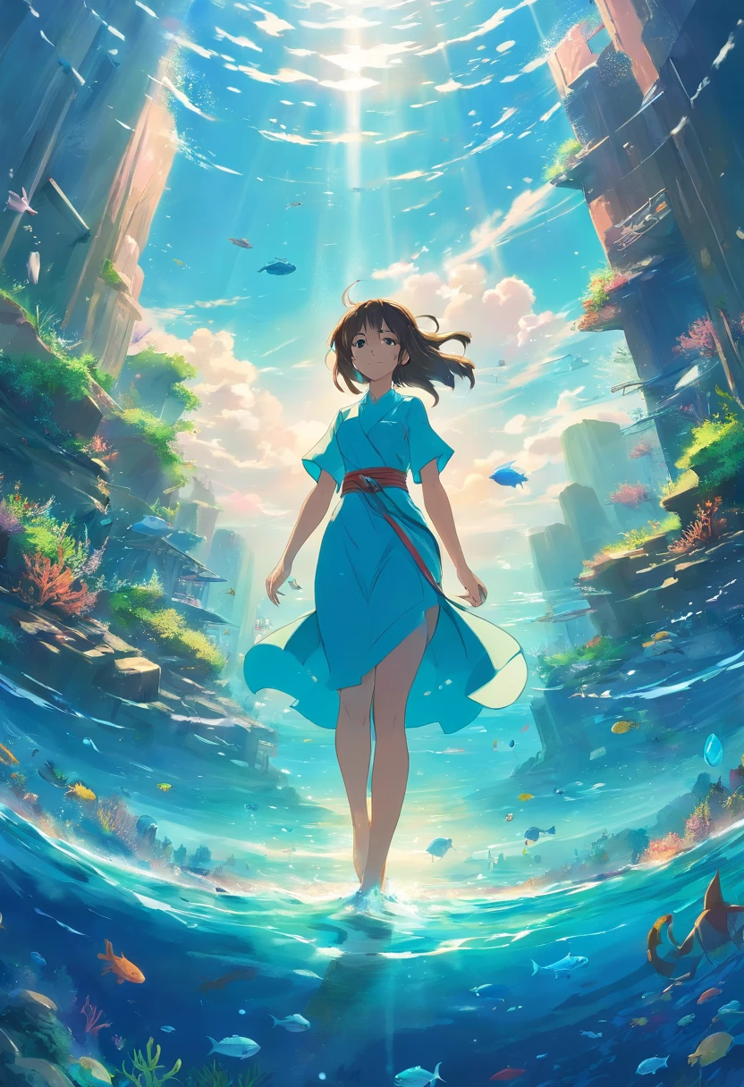 Goddess of the sea,in a panoramic view,Undersea landscape