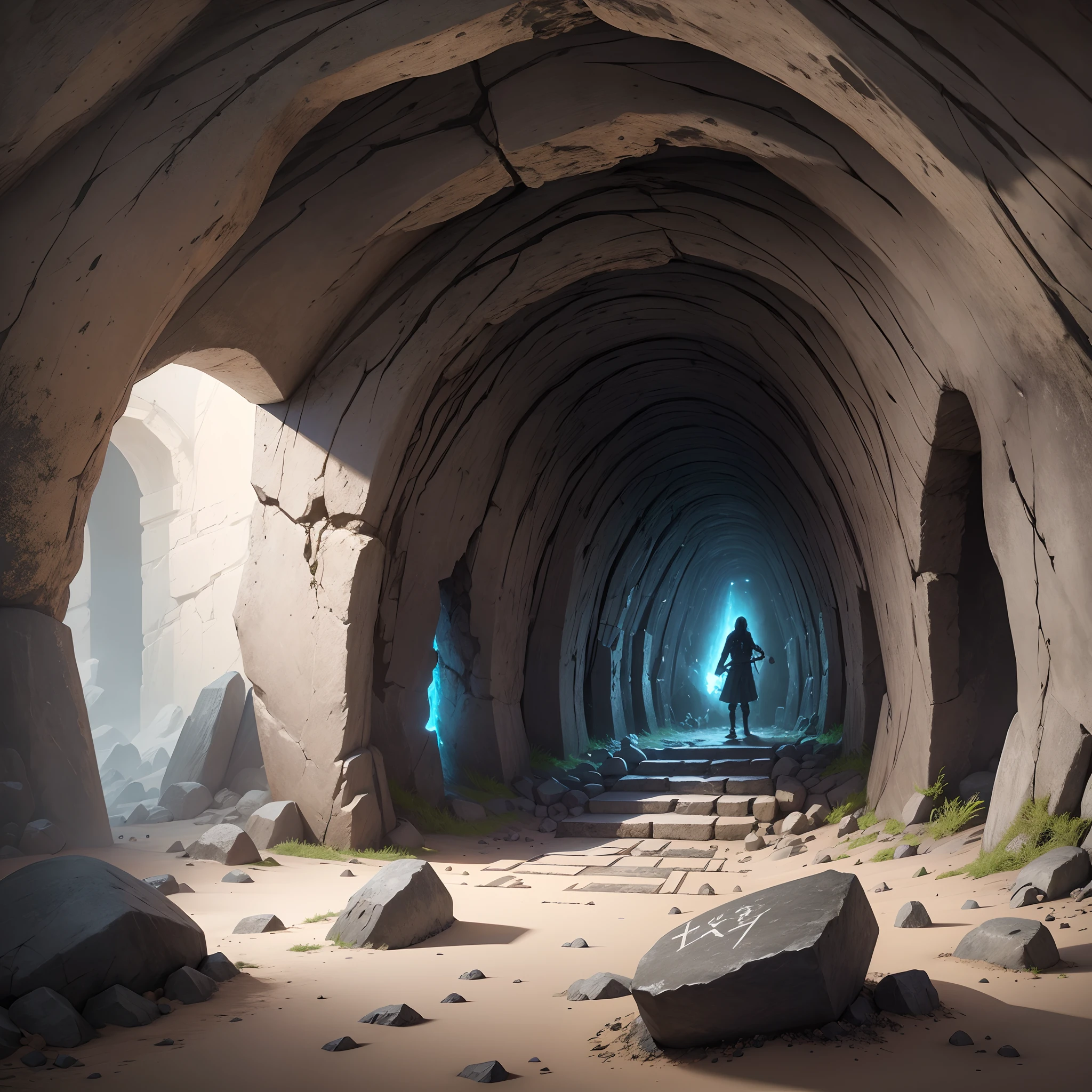 imagine a Rocky cave tomb of a viking squad with a burial chamber inside, lot of skeleton have a board with letters in the order V, I, K, I, N, G, 👽 T, A, L, E --auto --s2