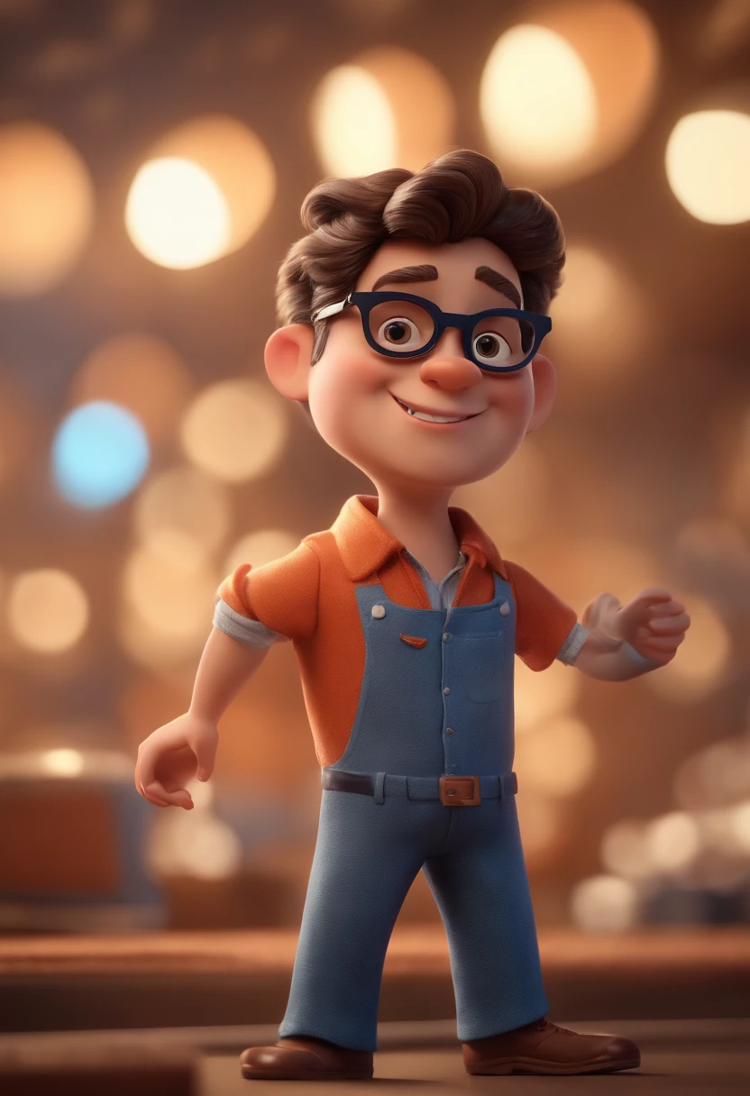 Cartoon character of a man with black glasses and a blue shirt, animation character, Caractere estilizado, animation style rendering, 3D estilizado, Arnold Maya render, 3 d render stylized, toon render keyshot, Personagem 3D, Personagem 3D, 3d rendering stylized, 3 d character render, personagem de desenho animado, Personagem de close up, Pose de personagem, (Estilo Pixar) (master part:1.2) (Bokeh) (best quality) (pele detalhada) (textura detalhada) (8k) (argila) (Cinematic lighting) (foco nítido
