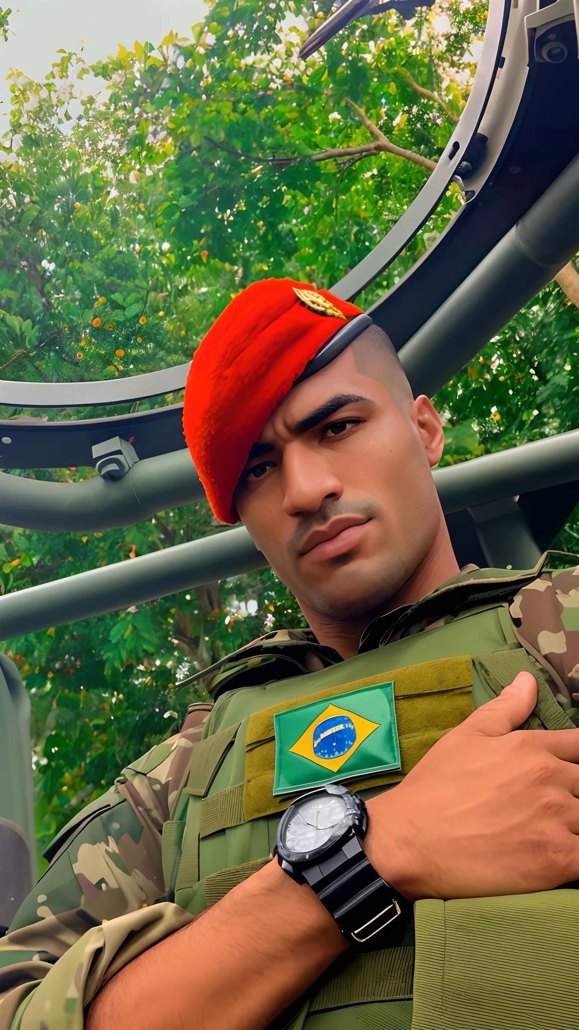 Uniformed Araffe soldier with a watch on his arm, caio santos, david rios ferreira, Ronaldo Nazario Fenomeno, imagem do avatar, maximus jacobs, Directed by: Alexander Fedosav, Directed by: Samuel Silva, saâdane afif, icaro carvalho, imagem de perfil, José Moncada, edu souza, soldado masculino na floresta, soldado