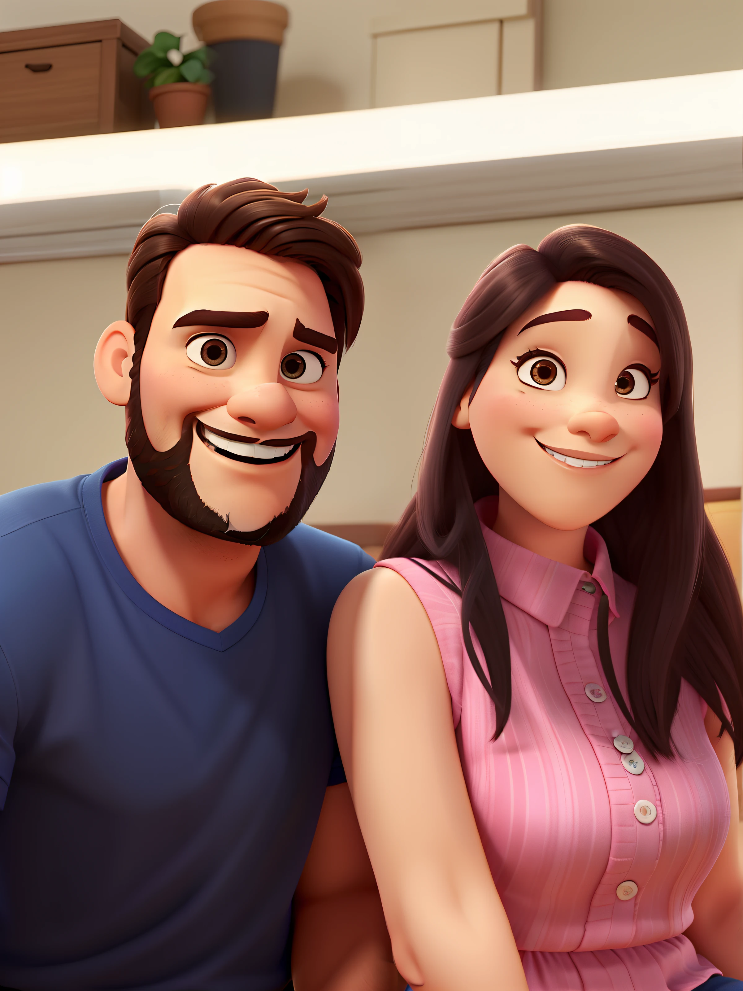 casal homem com barba e mulher no estilo Disney Pixar, alta qualidade, melhor qualidade