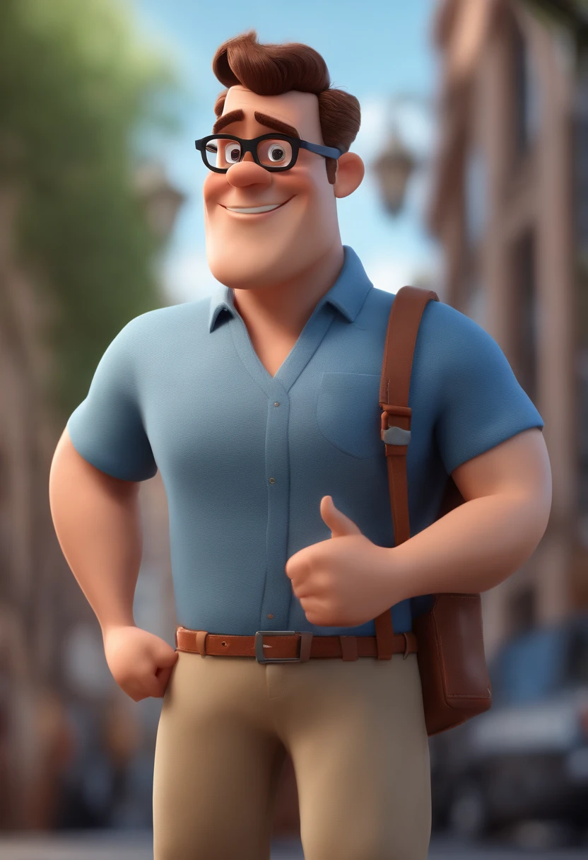 Cartoon character of a man with black glasses and a blue shirt, animation character, Caractere estilizado, animation style rendering, 3D estilizado, Arnold Maya render, 3 d render stylized, toon render keyshot, Personagem 3D, Personagem 3D, 3d rendering stylized, 3 d character render, personagem de desenho animado, Personagem de close up, Pose de personagem,  (Estilo Pixar) (master part:1.2) (Bokeh) (best quality) (pele detalhada) (textura detalhada) (8k) (argila) (Cinematic lighting) (foco nítido