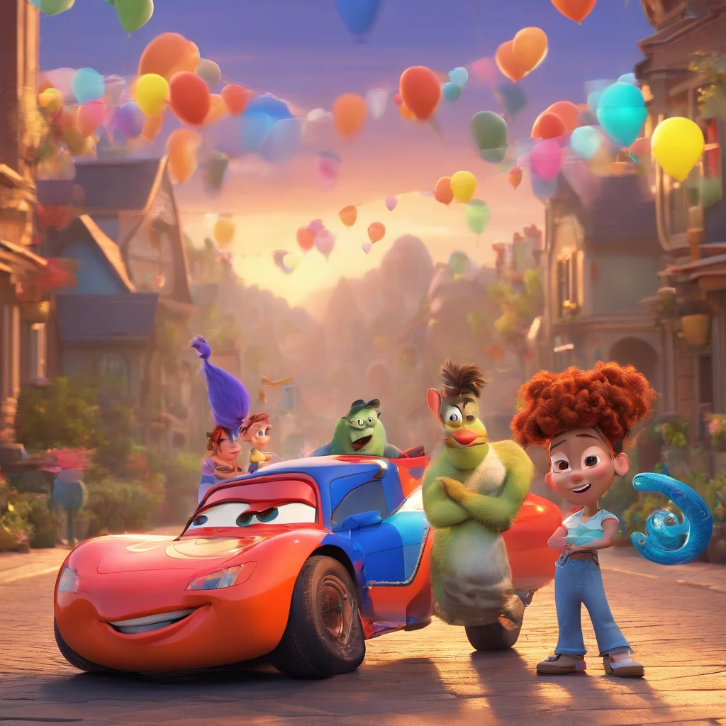 create a 3D Disney Pixar-inspired movie poster, The scene should be in Pixar's signature digital art style, com uma imagem de uma jovem com cabelos loiros nas prontas segurando uma caneca