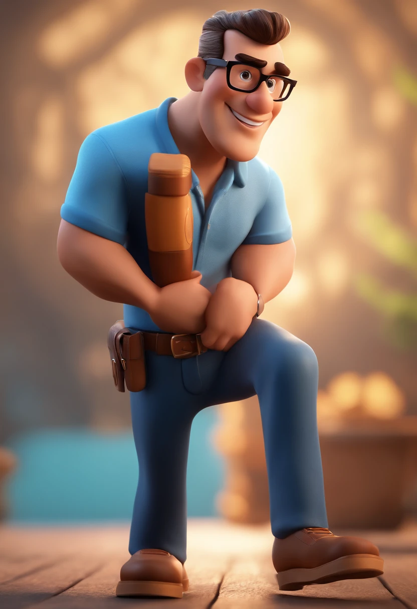 Cartoon character of a man with black glasses and a blue shirt, animation character, Caractere estilizado, animation style rendering, 3D estilizado, Arnold Maya render, 3 d render stylized, toon render keyshot, Personagem 3D, Personagem 3D, 3d rendering stylized, 3 d character render, personagem de desenho animado, Personagem de close up, Pose de personagem, (Estilo Pixar) (master part:1.2) (Bokeh) (best quality) (pele detalhada) (textura detalhada) (8k) (argila) (Cinematic lighting) (foco nítido