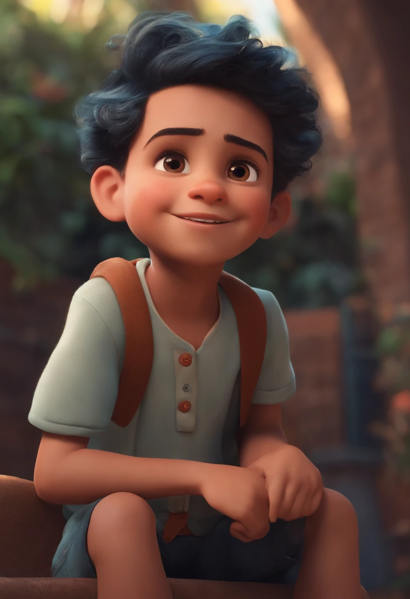 Image of a boy for a story in a YouTube video in Pixar format, He's the allabester, He's the class leader, He's outgoing, Playful and gets up for a lot of things, cabelo curto