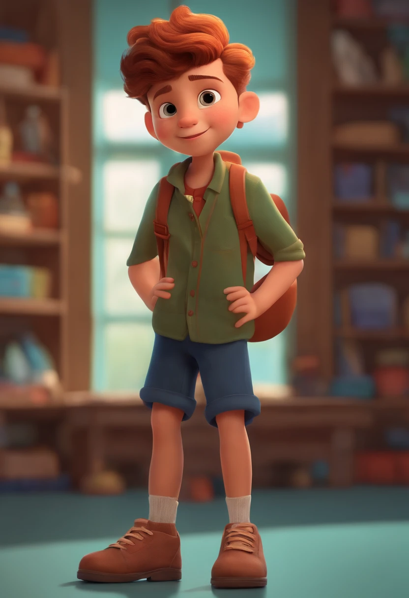 Image of a boy for a story in a YouTube video in Pixar format, He's the little allabester, He's the class leader, He's outgoing, Playful and gets up for a lot of things, cabelo curto