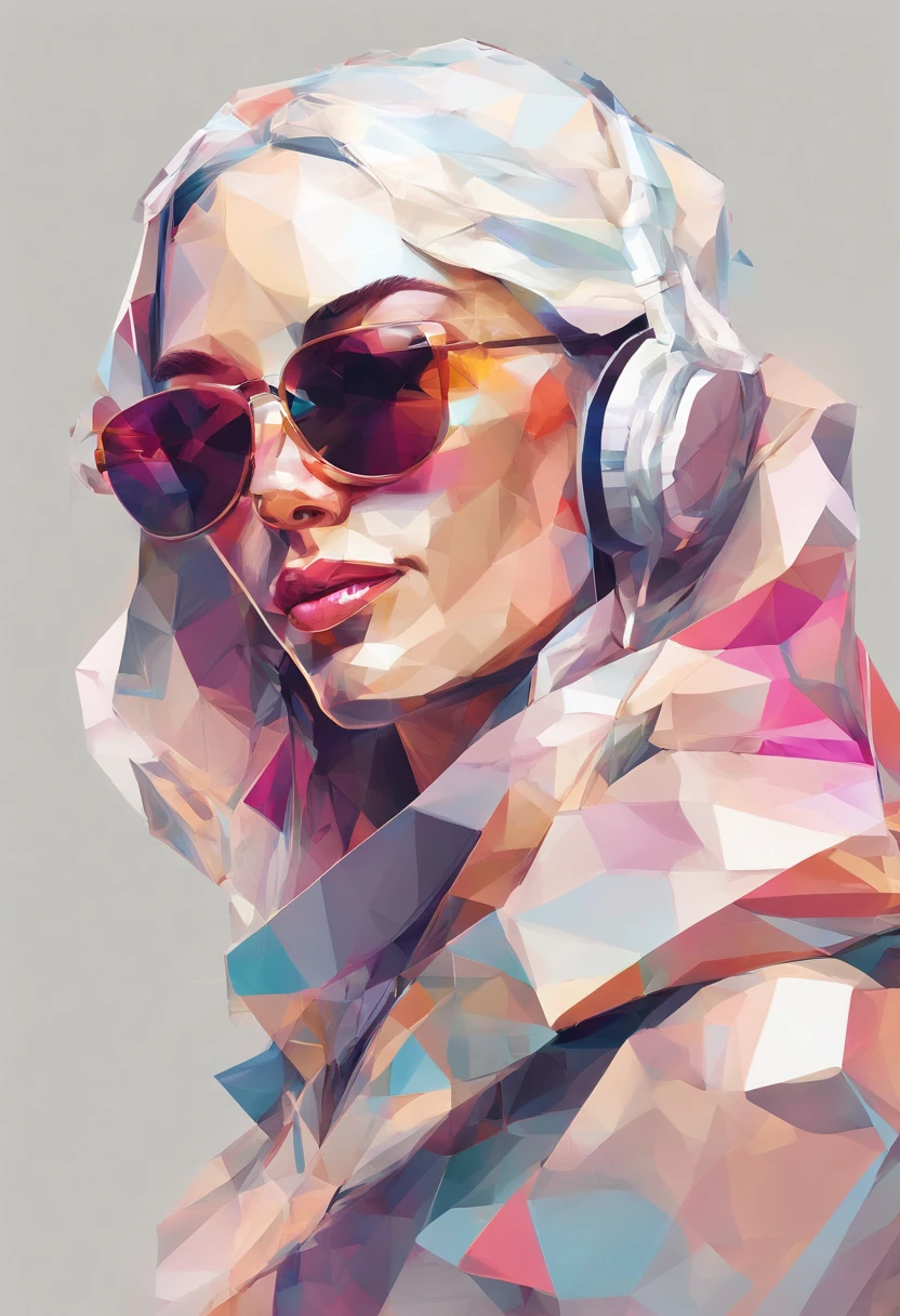 Alinhamento perfeito, Monge de areia na jaqueta,vasos de cristal,Rosa flor, wearing sunglasses, alegria, Standing position, beleza abstrata, Centrado, looking at the camera, Facing the camera, nearing perfection, Dynamic, altamente detalhado, liso, foco nítido, 8k, high-definition resolution, illustration, arte de Carne Griffiths e Wadim Kashin, fundo branco