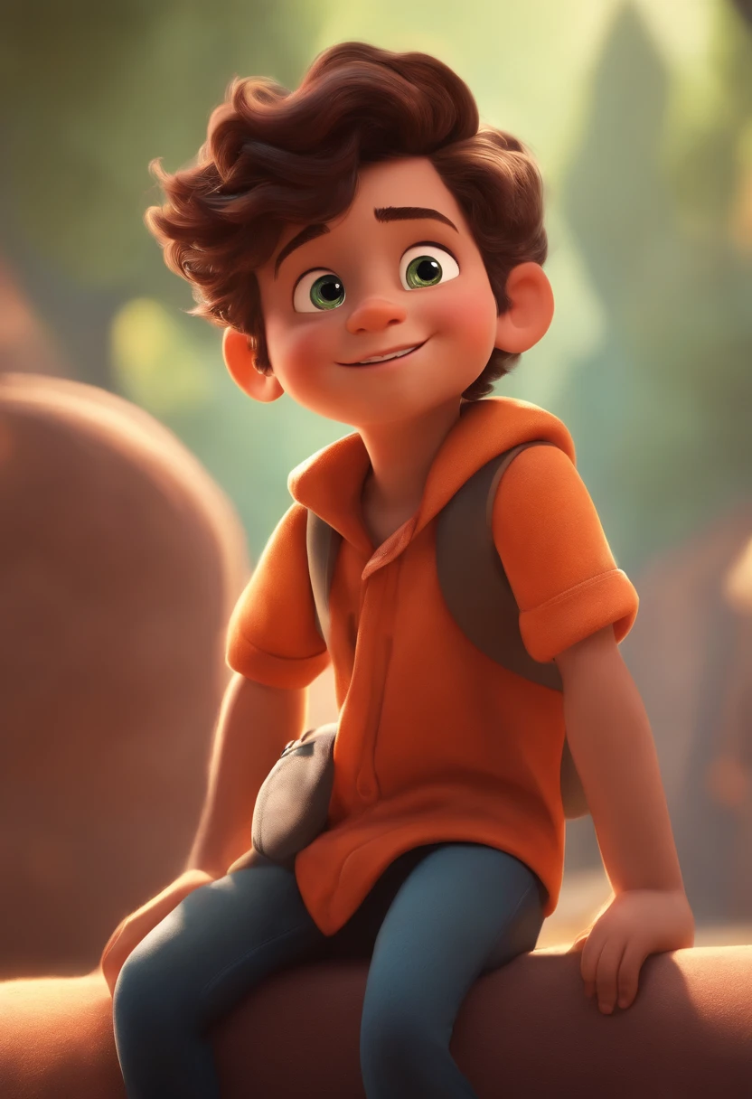 Image of a boy for a story in a YouTube video in Pixar format, He's the allabester, He's the class leader, He's outgoing, Playful and gets up for a lot of things, cabelo curto