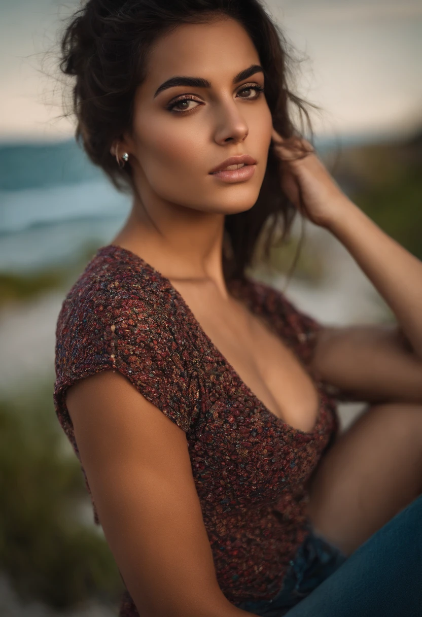 brune, de face, piercing gaze, no makeup, 22ans, latina, sexy, full face