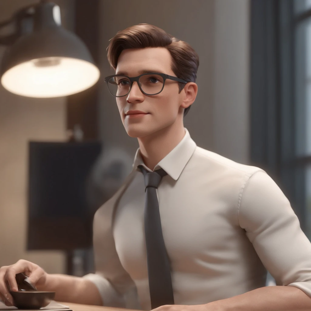 personagem dos desenhos animados de um JOVEM de cabelo preto vestindo camisa xadrez, sentado em frente a uma mesa de trabalho, com o computador trabalhando, animation character, Caractere estilizado, animation style rendering, 3D estilizado, Arnold Maya render, 3 d render stylized, toon render keyshot, Personagem 3D, Personagem 3D, 3d rendering stylized, 3 d character render, personagem de desenho animado, Personagem de close up, Pose de personagem, (Estilo Pixar) (master part:1.2) (Bokeh) (melhor qualidade) (pele detalhada) (textura detalhada) (8k) (argila) (Cinematic lighting) (foco nítido