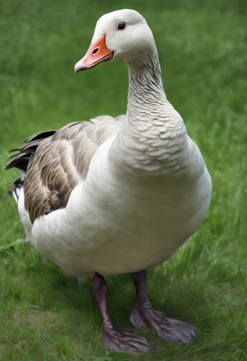 A goose with green feathers