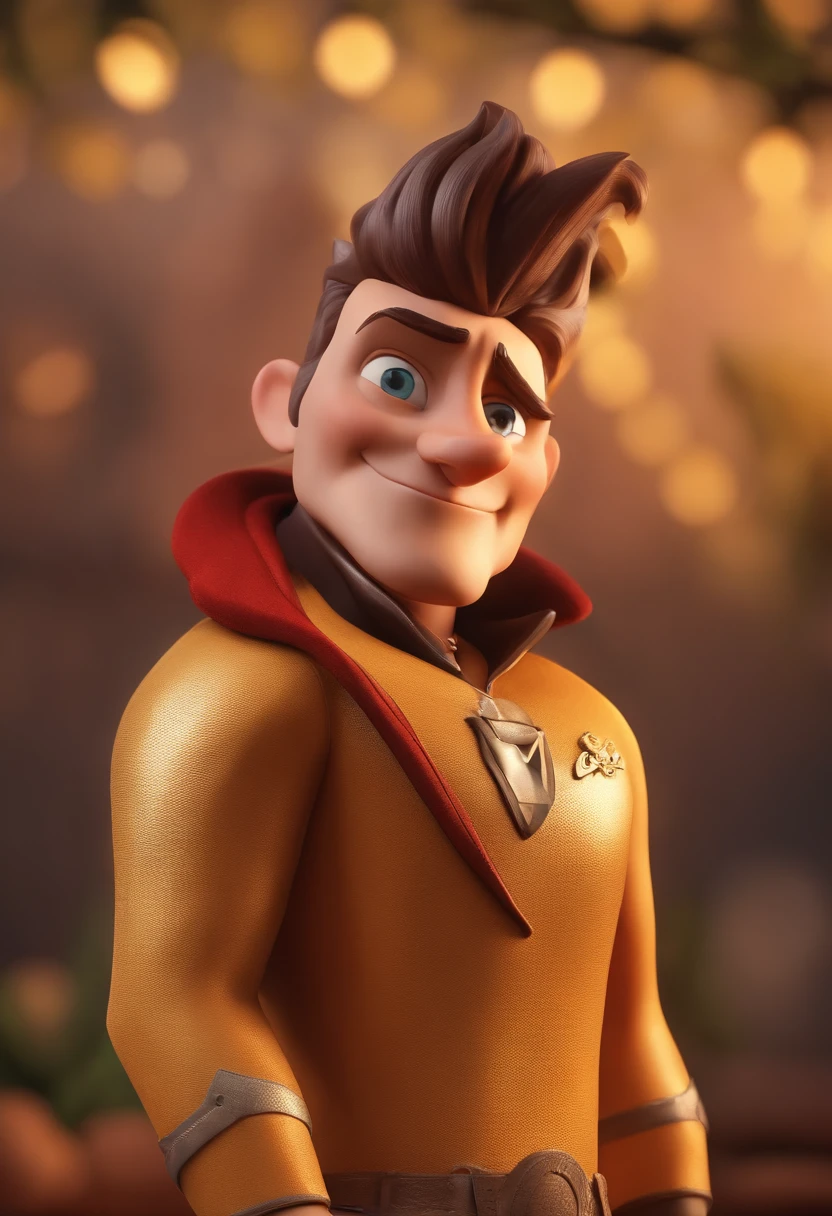Personagem de desenho animado de um homem a tocar uma gaita de foles, um personagem animado, Caractere estilizado, animation style rendering, 3D estilizado, Arnold Maya render, 3 d render stylized, toon render keyshot, Personagem 3D, Personagem 3D, 3d rendering stylized, 3 d character render, personagem de desenho animado, Personagem de close up, Pose de personagem, (Estilo Pixar) (master part:1.2) (Bokeh) (best quality) (pele detalhada) (textura detalhada) (8k) (argila) (Cinematic lighting) (foco nítido,Senta e vaza a parte superior do corpo