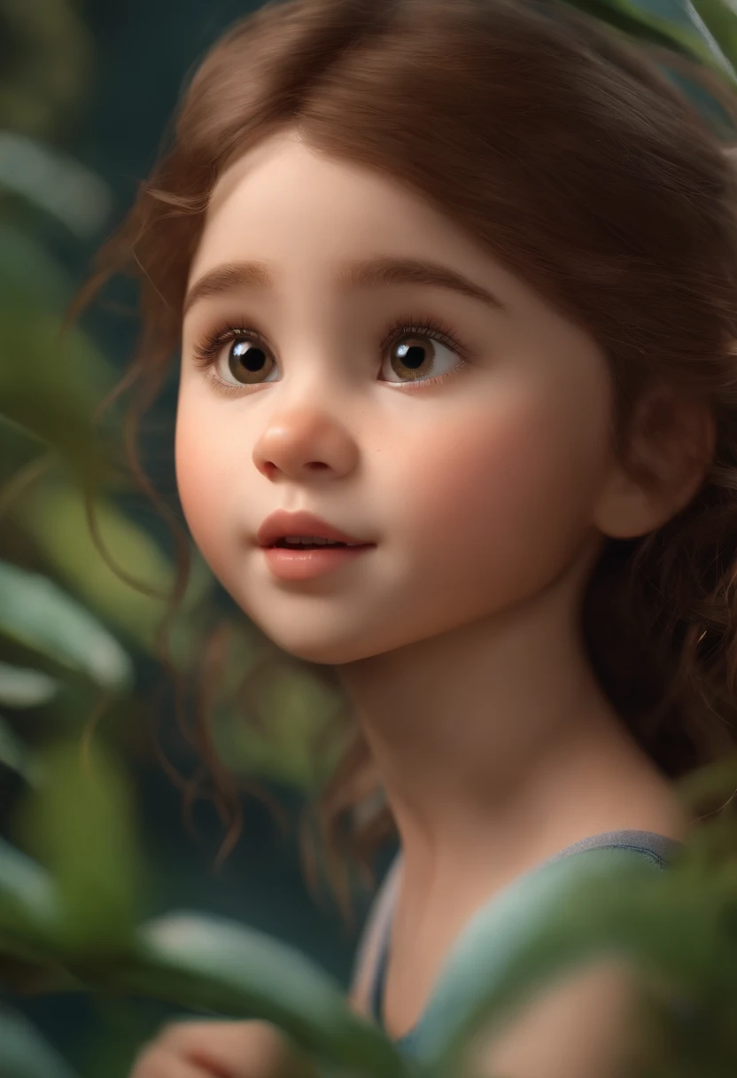 movie picture quality，Disney animation，Disney animated films，Little girl swimming in sky sitting on koi，Short hair and small braids，Denim suspenders，The barefoot，depth of fields，high light，Real light，Ray traching，oc rendered，Hyper-realistic，best qualtiy，8K，Works of masters，super-fine，Detailed pubic hair，Correct anatomy，sharp focus on eyes，Bokeh，Facial features are carefully depicted