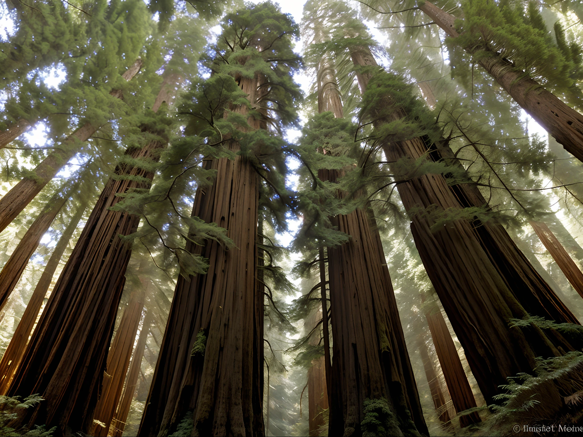 Mighty Redwood Forest: Towering, ancient trees reaching for the sky, creating a sense of awe and wonder.