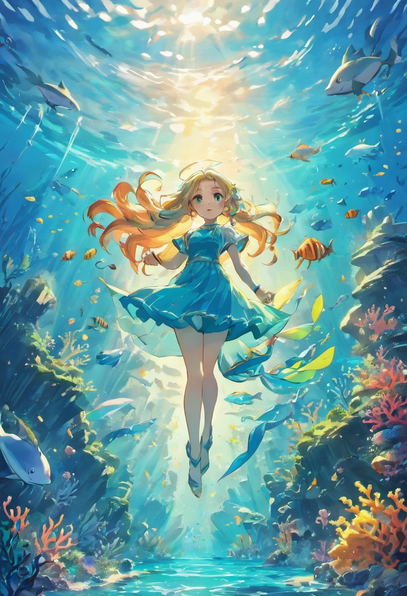 (best quality,4k,8k,highres,masterpiece:1.2),detailed illustration,underwater scene,oceanic beauty,mermaid swimming,sunlight filtering through water,coral reef,exotic marine life,colorful fish,sparkling water,serene atmosphere,tranquil,submerged shipwreck,schools of fish,dolphin playing,happy mermaids,seashells,treasure chests,seagulls flying,crystal clear water,tropical paradise,deep sea exploration,waves crashing against rocks,vibrant colors,lush vegetation,mythical creatures,hidden treasures,ship sailing in the distance,majestic underwater caves,sunken city sorrounded by fish,glowing jellyfish,dreamlike scenery,stunning visuals.