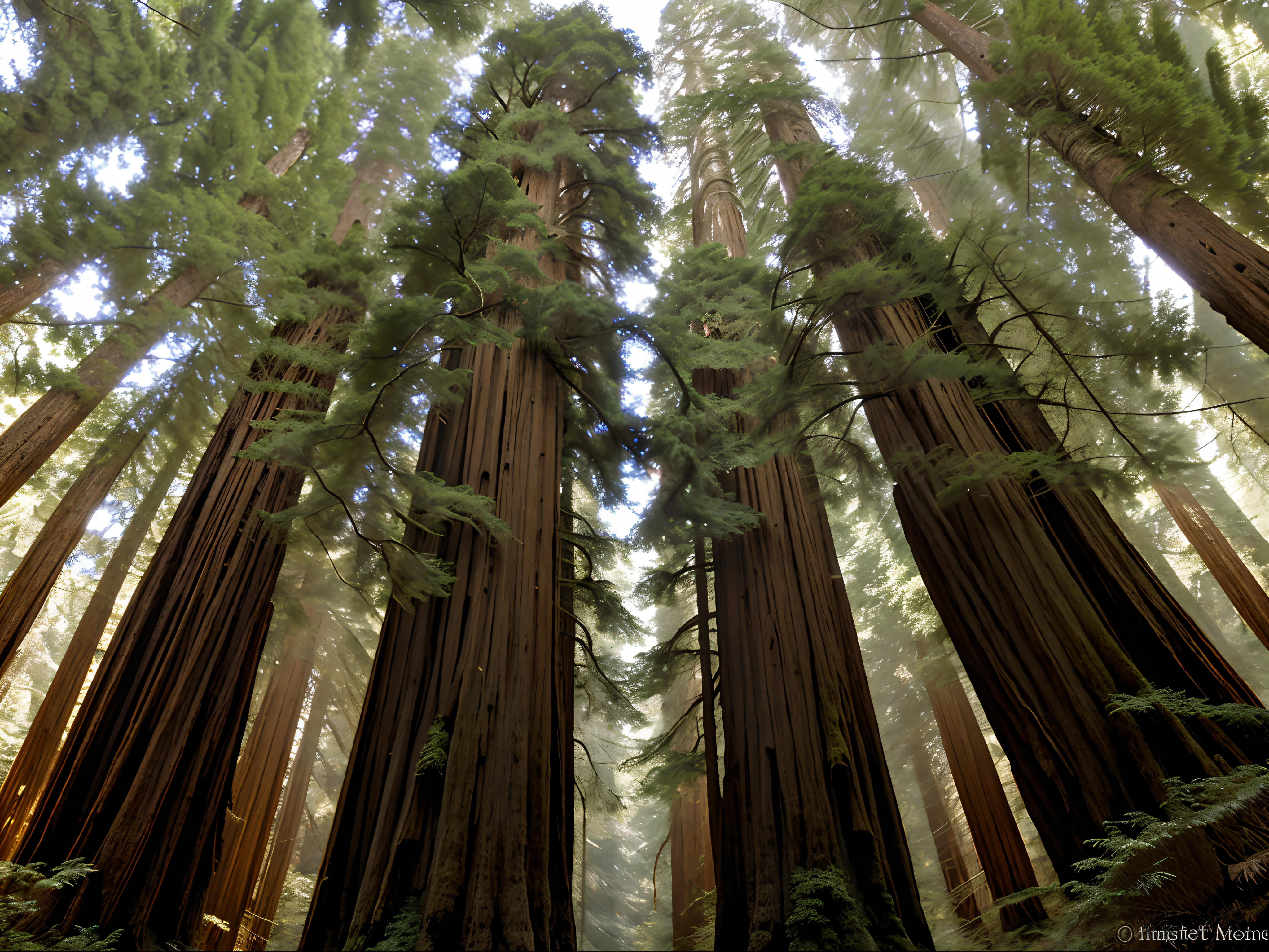 Mighty Redwood Forest: Towering, ancient trees reaching for the sky, creating a sense of awe and wonder.