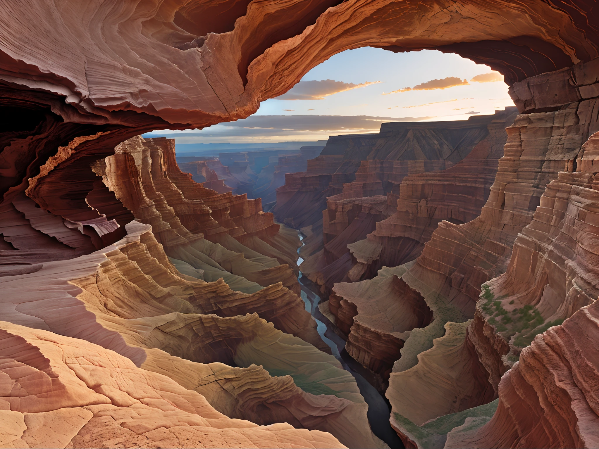 Dramatic Canyon Landscape: Deep canyons carved by rivers, showcasing the power of erosion and time.
