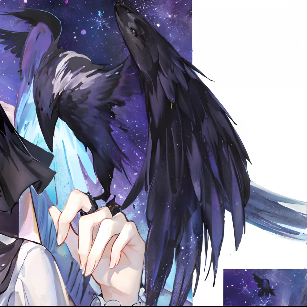 Anime image of a woman holding a bird in her hand, Detailed key anime art, With wings. Ultra-detailed, raven wings, full-colour illustration, high detailed official artwork, high-resolution details, clean and meticulous anime art, highly detailed exquisite fanart, Detailed fanart, Banner, Detailed anime artwork, extra detail more details, dark feathered wings, hyper detail illustration