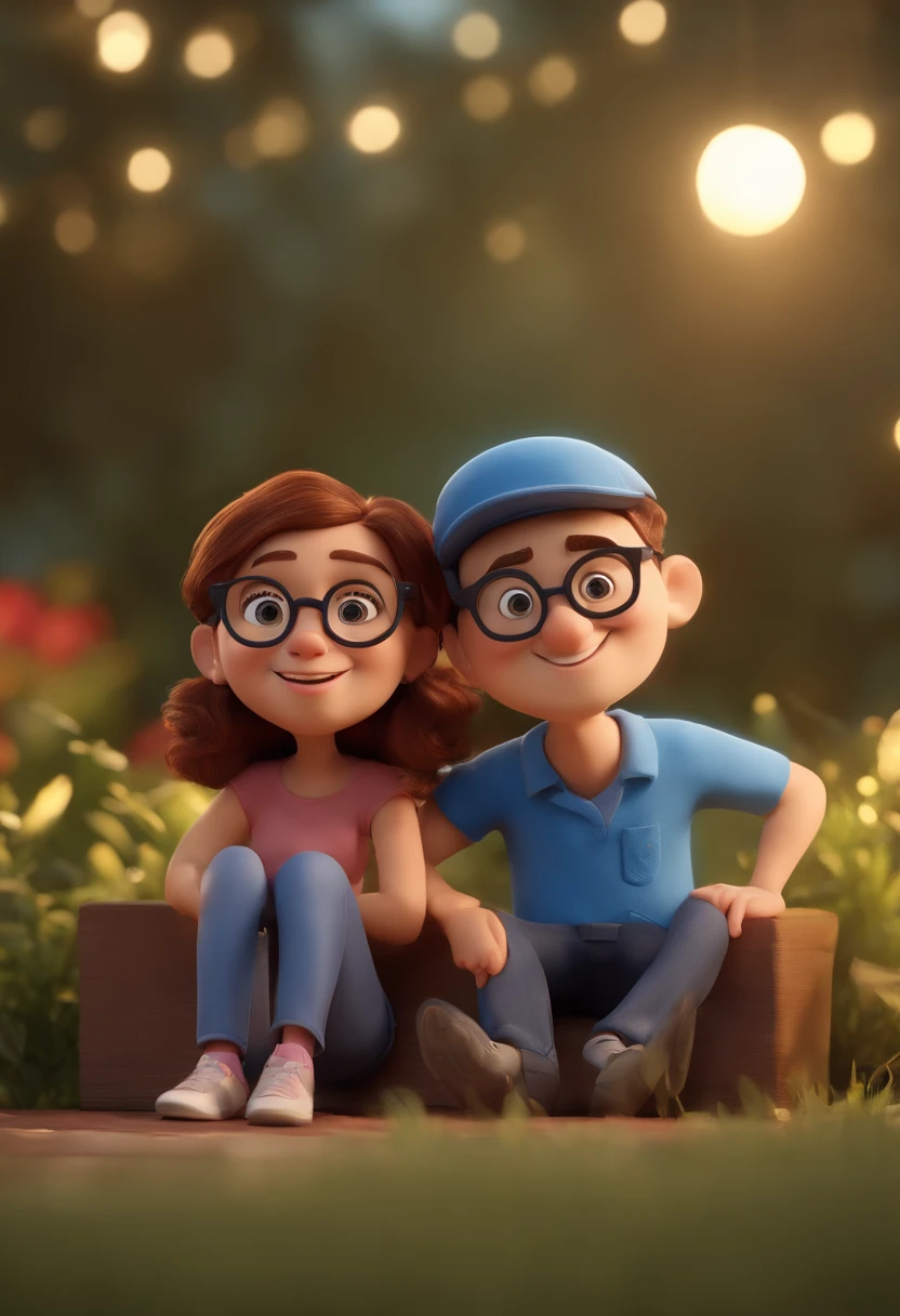 Cartoon character of a couple wearing black glasses and a blue shirt, homem cabelo grisalho um personagem animado tipo pixar, Caractere estilizado, animation style rendering, 3D estilizado, Arnold Maya render, 3 d render stylized, toon render keyshot, Personagem 3D, Personagem 3D, 3d rendering stylized, 3 d character render, personagem de desenho animado, Personagem de close up, Pose de personagem, (Estilo Pixar) (master part:1.2) (Bokeh) (melhor qualidade) (pele detalhada) (textura detalhada) (8k) (argila) (Cinematic lighting) (foco nítido，Senta e vaza a parte superior do corpo
