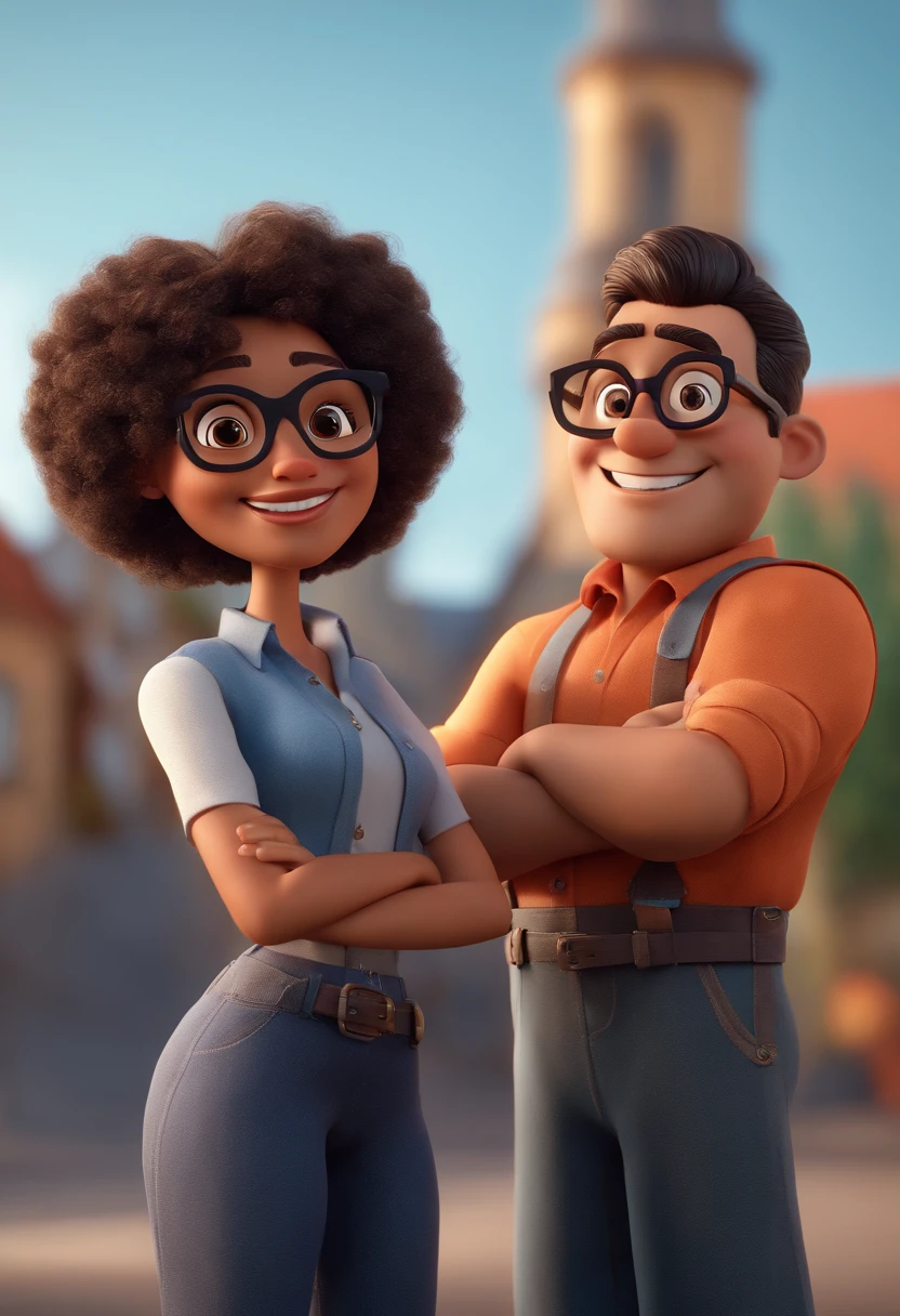 Cartoon character of a couple wearing black glasses and a blue shirt, homem cabelo grisalho um personagem animado tipo pixar, Caractere estilizado, animation style rendering, 3D estilizado, Arnold Maya render, 3 d render stylized, toon render keyshot, Personagem 3D, Personagem 3D, 3d rendering stylized, 3 d character render, personagem de desenho animado, Personagem de close up, Pose de personagem, (Estilo Pixar) (master part:1.2) (Bokeh) (melhor qualidade) (pele detalhada) (textura detalhada) (8k) (argila) (Cinematic lighting) (foco nítido,Senta e vaza a parte superior do corpo