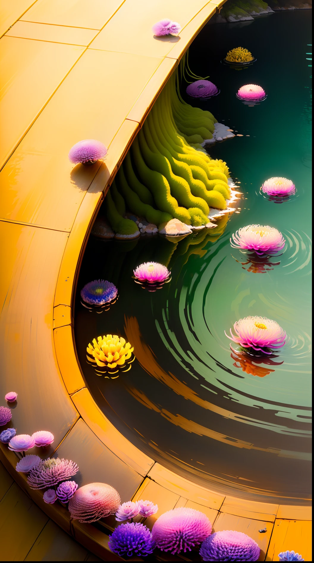 Yellow-green, round, sea anemone, oden