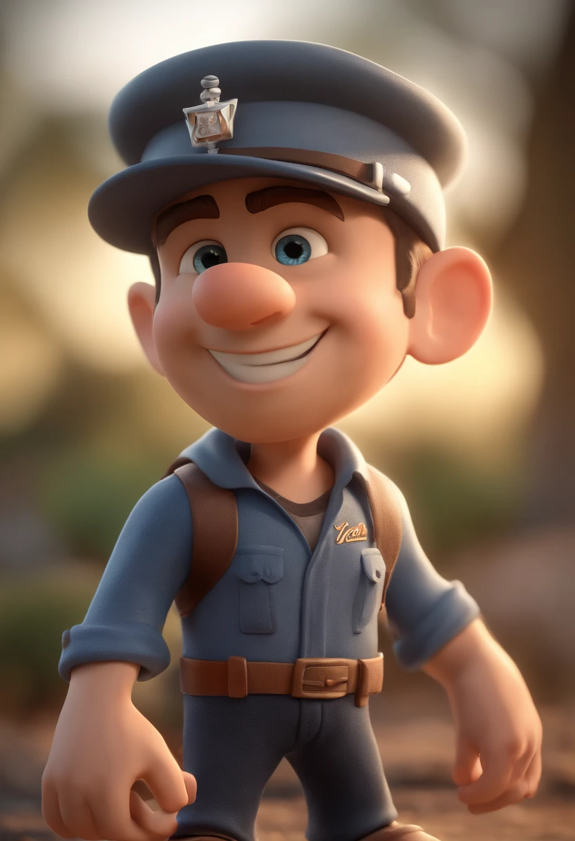 Cartoon character of a man in Yanks cap and a gray shirt with an engine design on this t-shirt, animation character, Caractere estilizado, animation style rendering, 3D estilizado, Arnold Maya render, 3 d render stylized, toon render keyshot, Personagem 3D, Personagem 3D, 3d rendering stylized, 3 d character render, personagem de desenho animado, Personagem de close up, Pose de personagem, (Estilo Pixar) (master part:1.2) (Bokeh) (best quality) (pele detalhada) (textura detalhada) (8k) (argila) (Cinematic lighting) (foco nítido