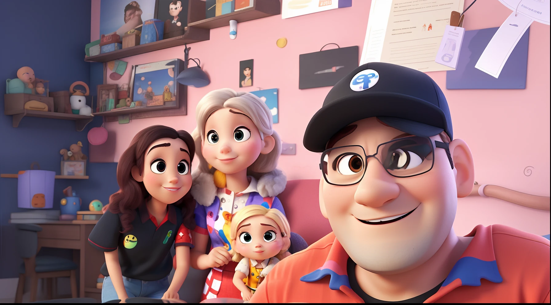 arte estilo pixar, fami, Man, Woman, menino e menina