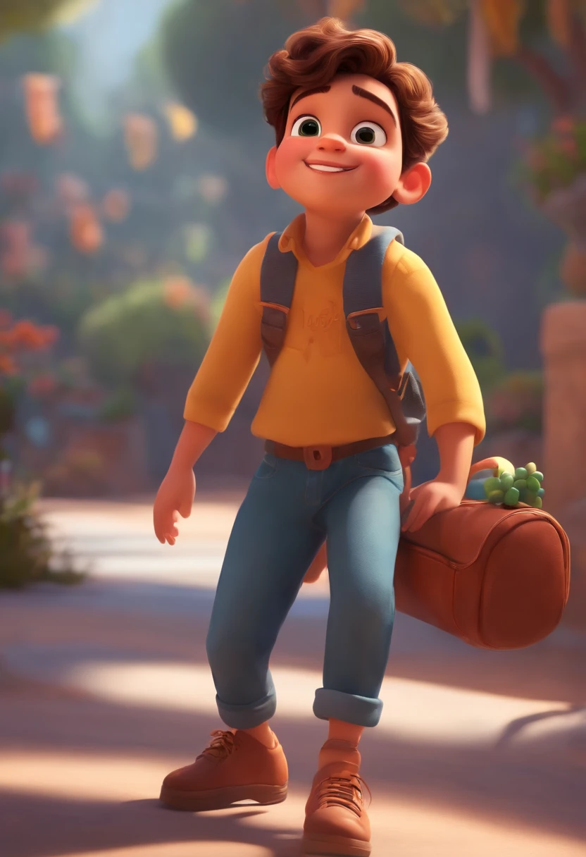 Image of a boy for a story in a YouTube video in Pixar format, He's the  allabester, He's the class leader, He's outgoing, Playful and gets up for a lot of things